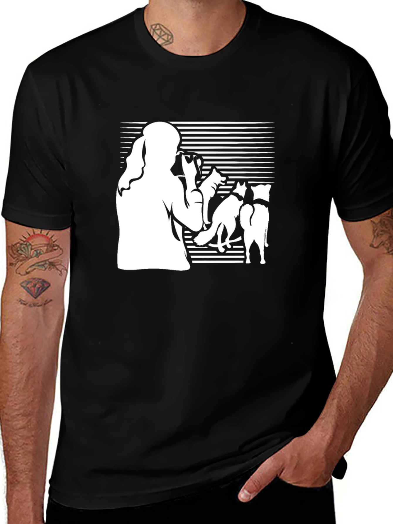 Variant 16 of Silhouette Woman & Dogs Black T-Shirt