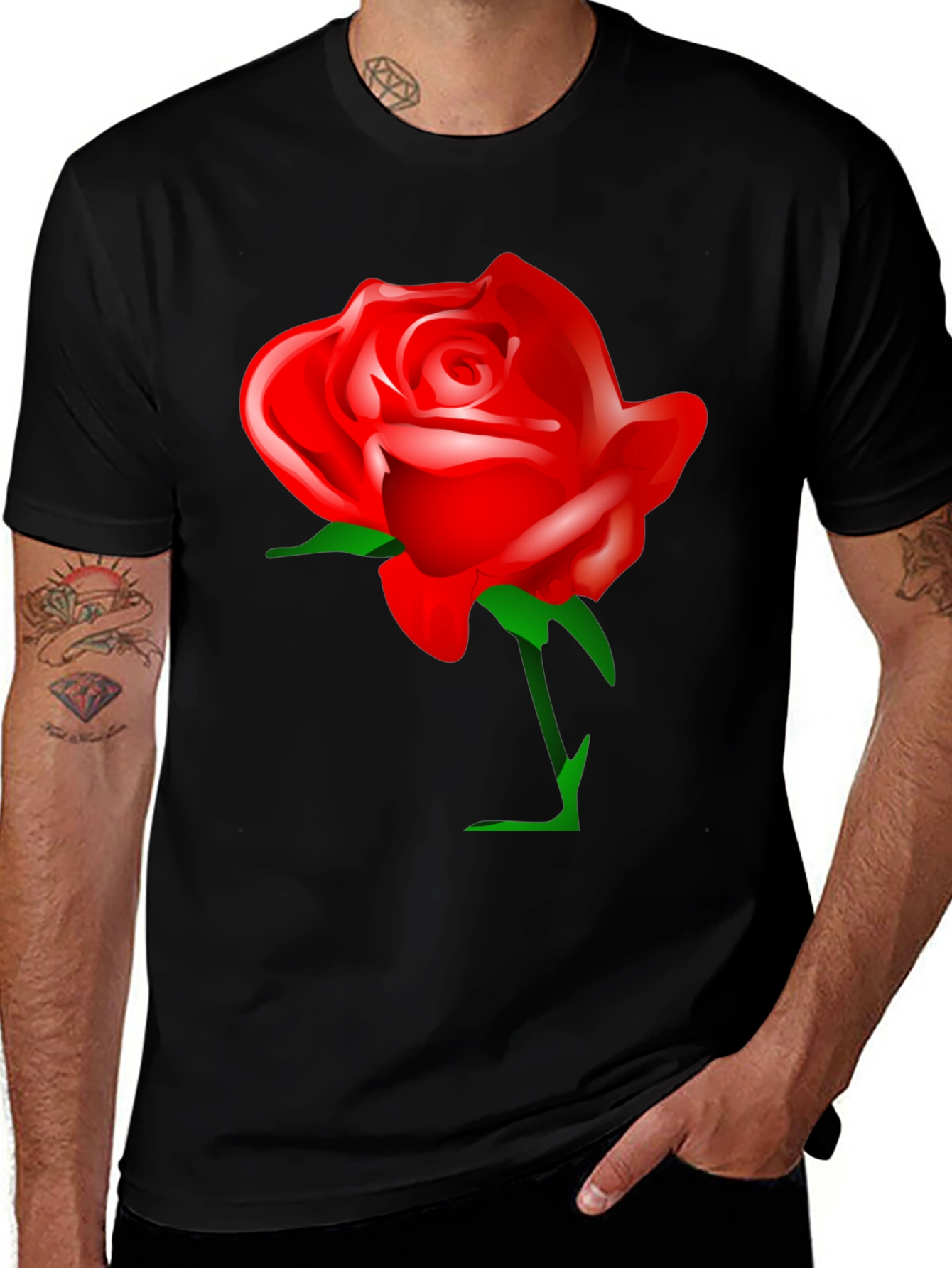 Variant 29 of Bold Red Rose Graphic T-Shirt - Black Cotton Blend
