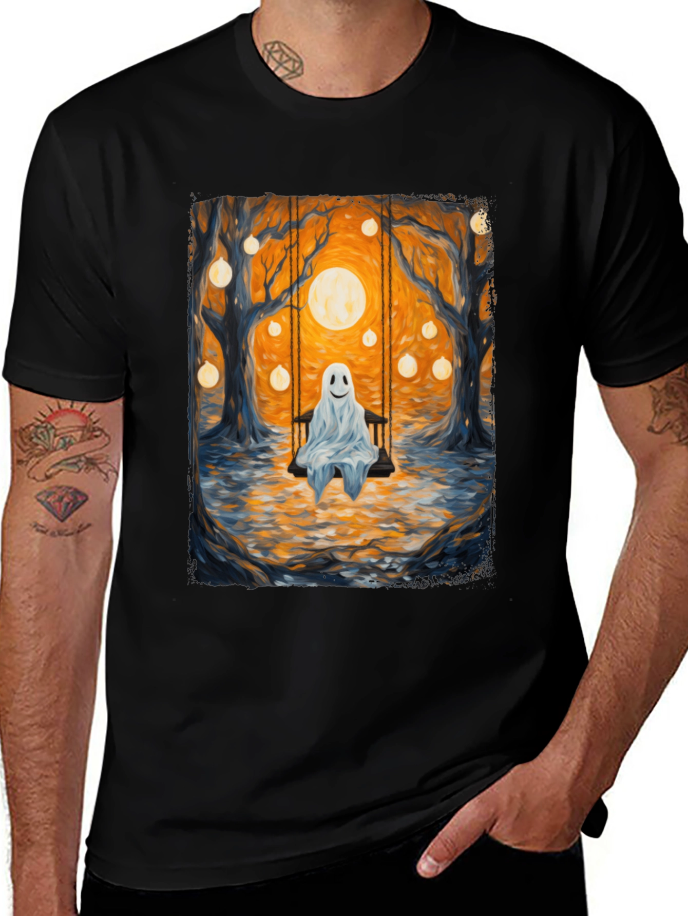 Variant 10 of Ghost on Swing T-Shirt - Spooky Season