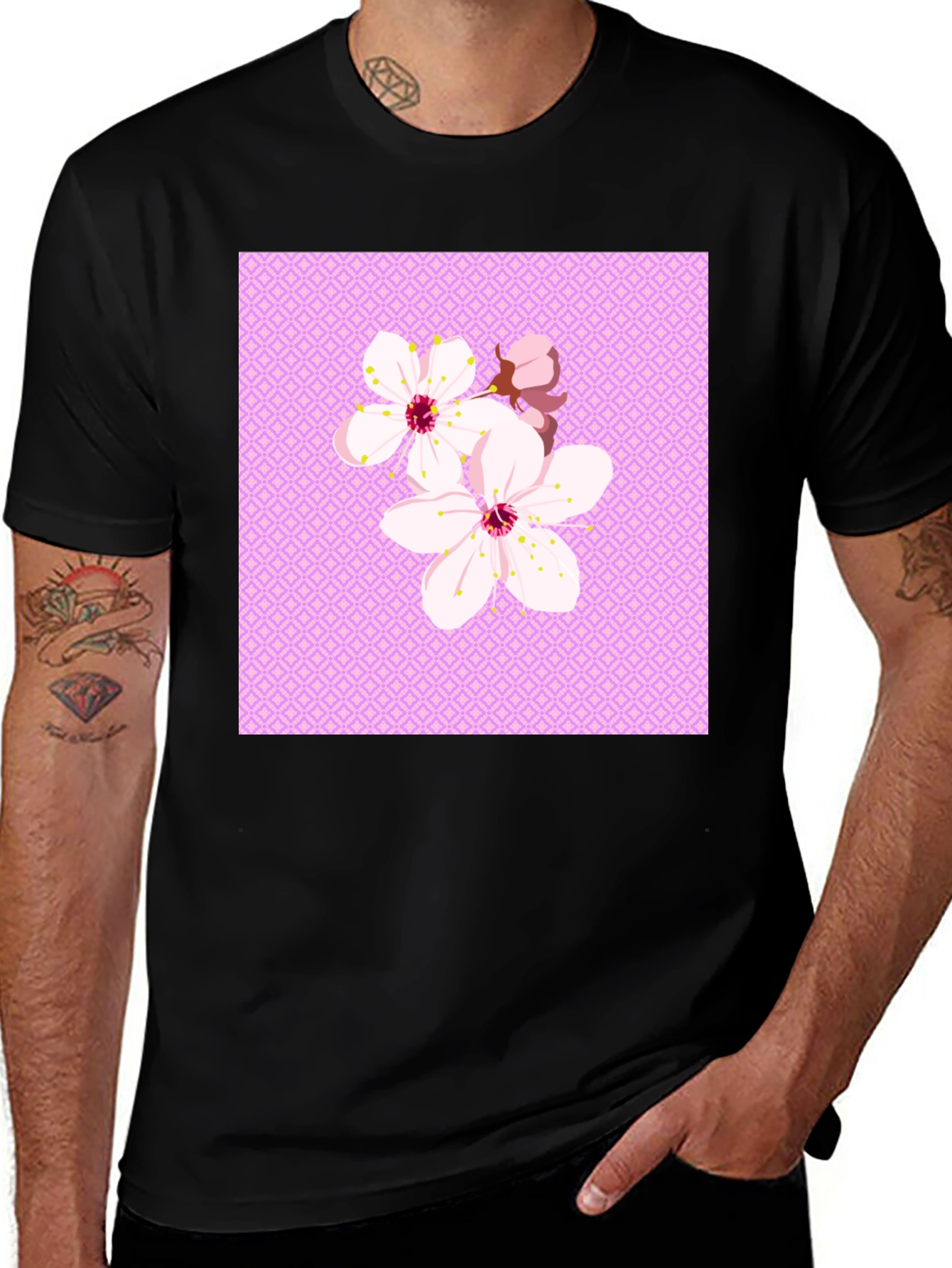Variant 18 of Floral Cherry Blossom Graphic Tee - Black