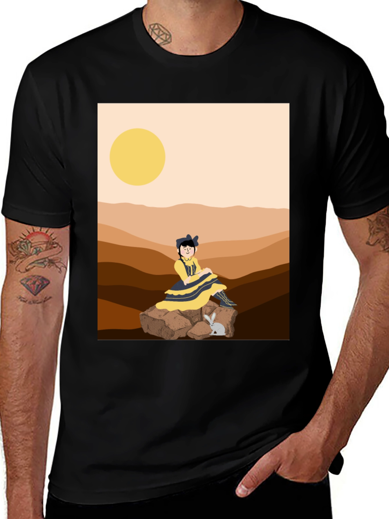 Variant 24 of Unique Graphic T-Shirt - Desert Girl & Rabbit