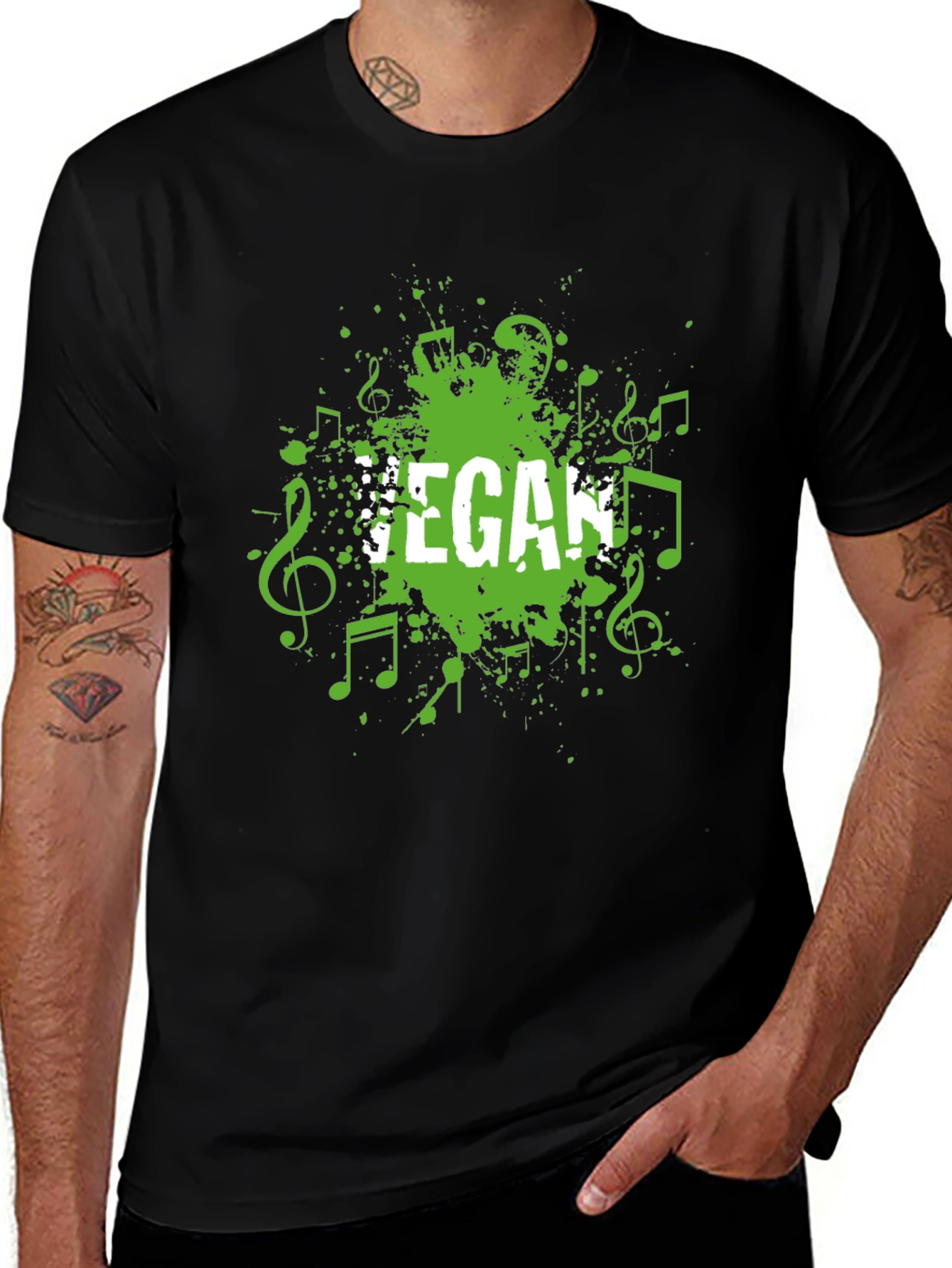 Variant 3 of Vegan Music T-Shirt - Black Graphic Tee
