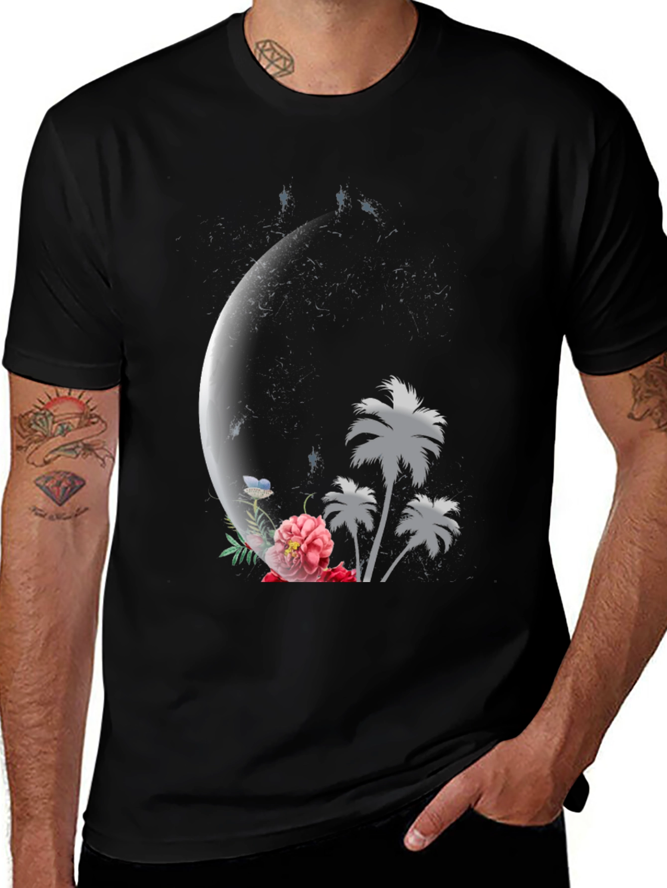 Variant 11 of Moonlit Palm Tree Floral Graphic Tee