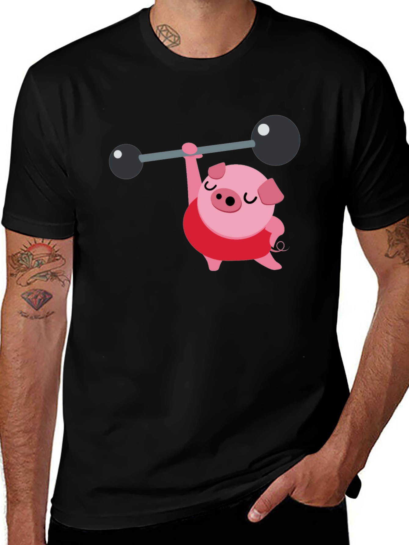 Variant 4 of Weightlifting Pig Black T-Shirt
