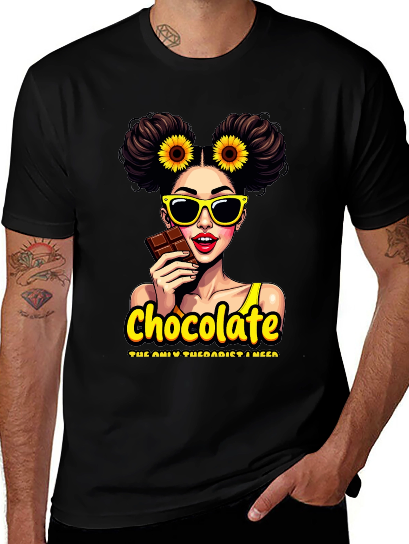 Black Chocolate Therapist Graphic Tee - Black Cotton T-Shirt main image