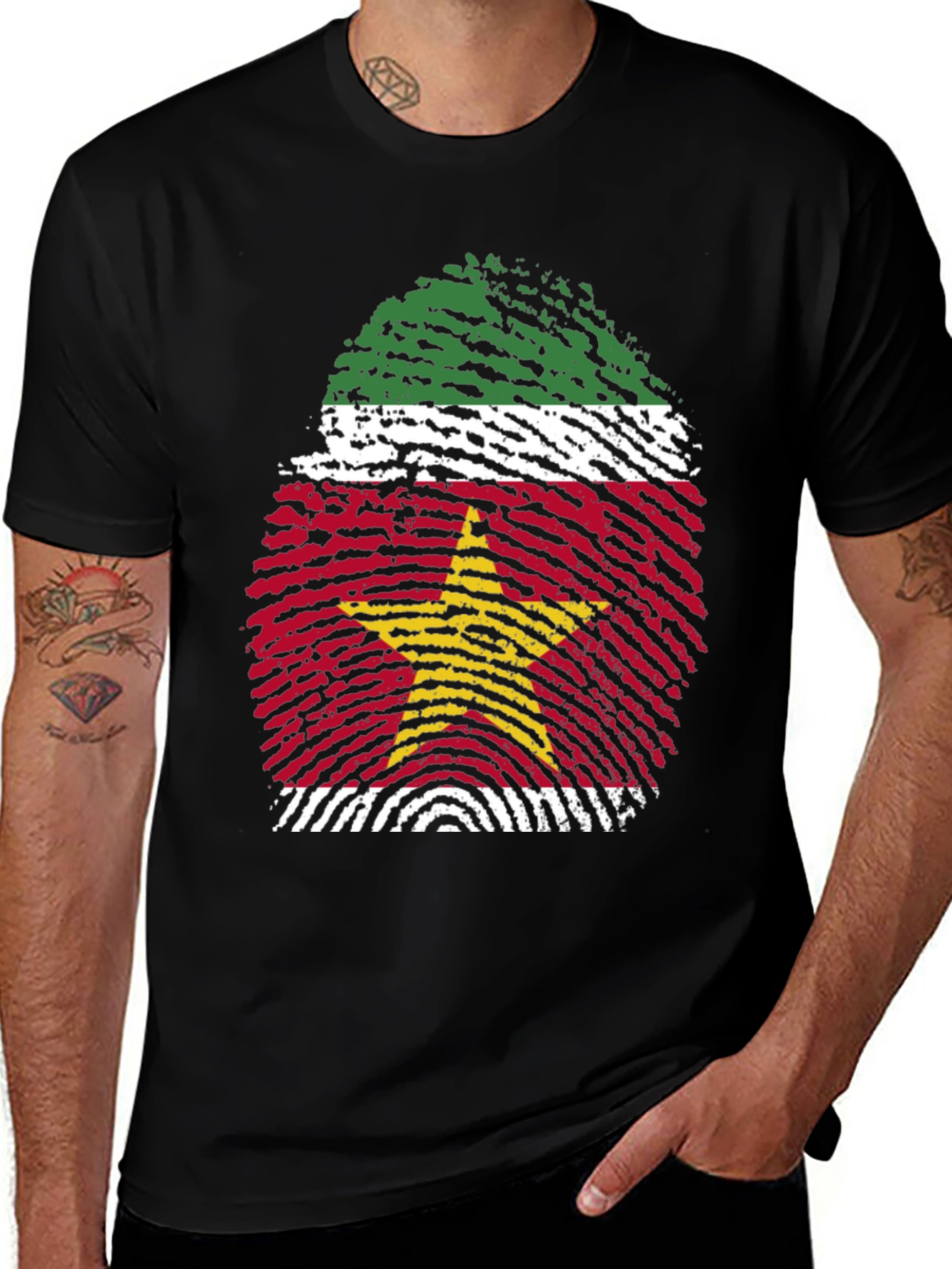 Variant 25 of Suriname Flag Fingerprint Graphic Tee