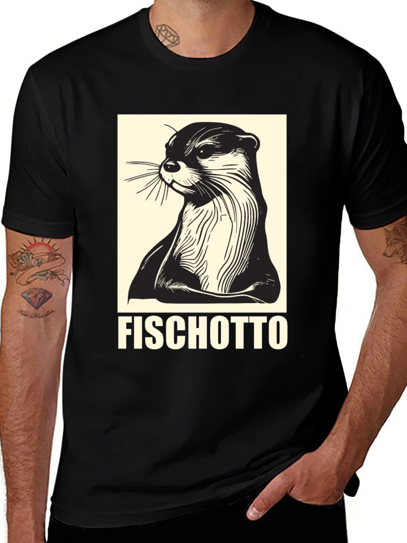 Variant 17 of Fischotto Otter Graphic T-Shirt - Black