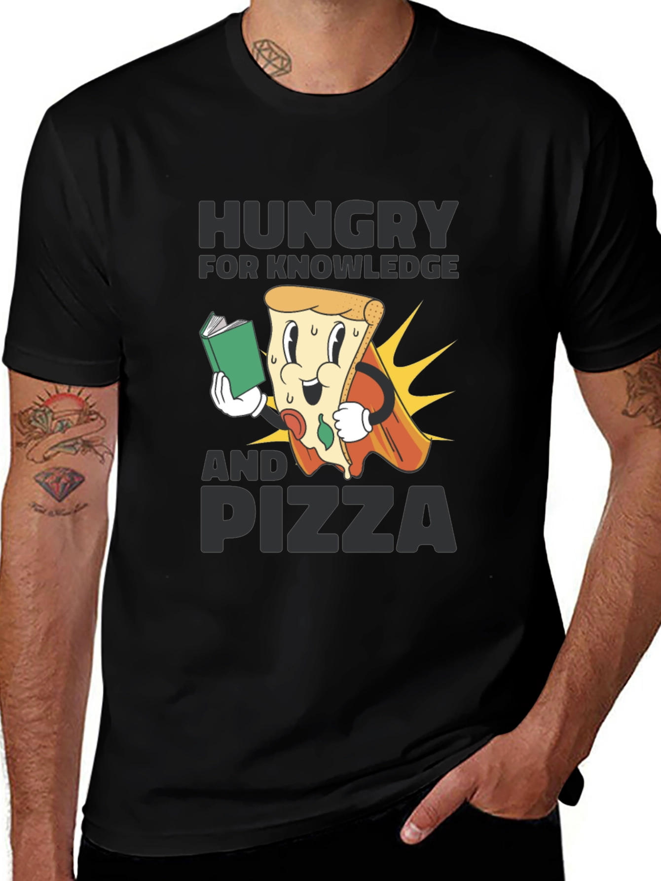 Variant 13 of Hungry for Knowledge and Pizza Graphic Tee