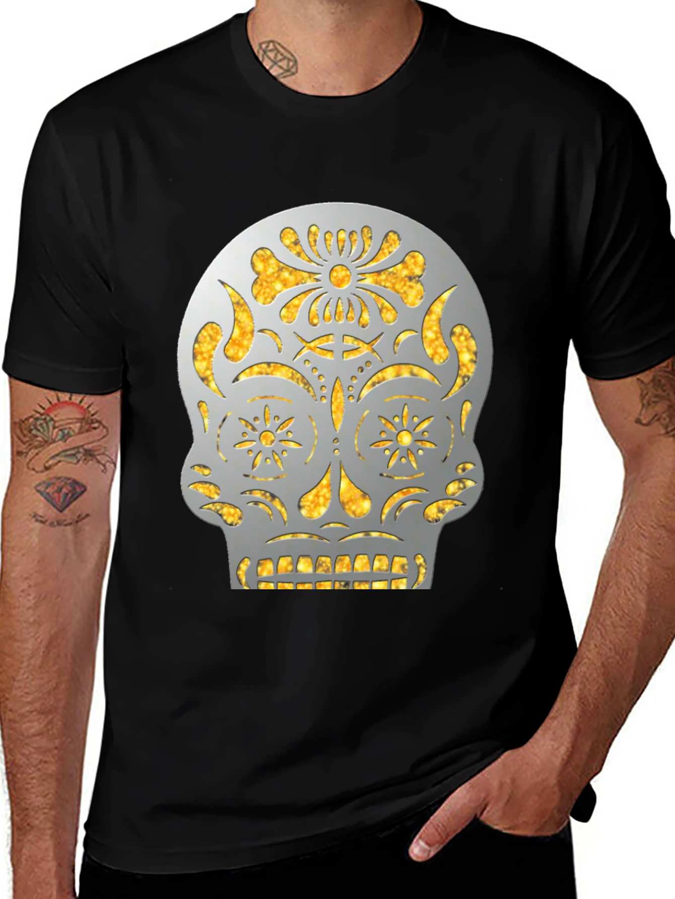 Variant 20 of Sugar Skull Graphic Tee - Black Cotton Casual Shirt