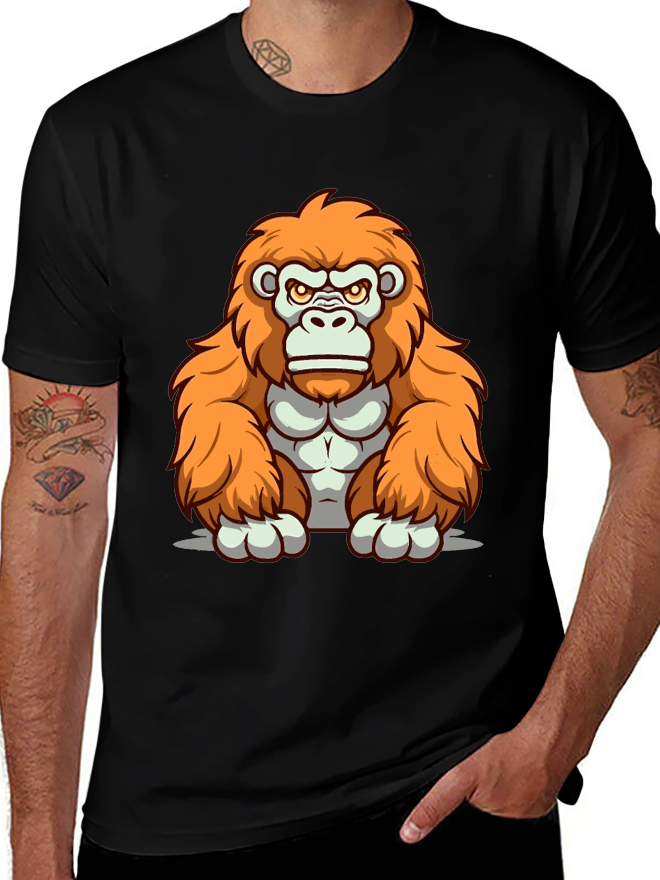 Variant 4 of Orange Gorilla Graphic T-Shirt - Cartoon Style