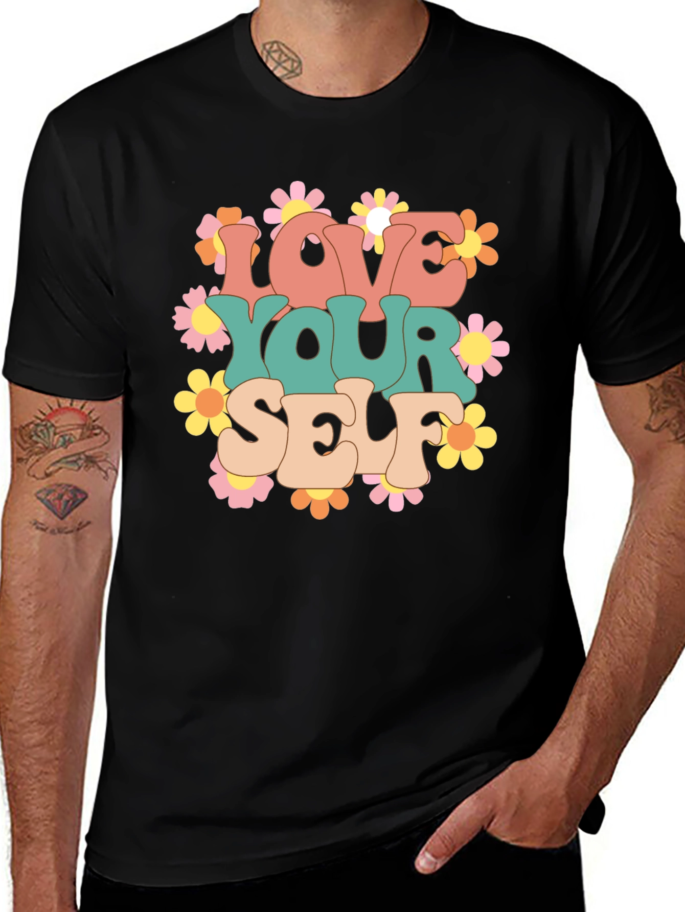 Variant 14 of Love Yourself Graphic Tee - Retro Floral Design