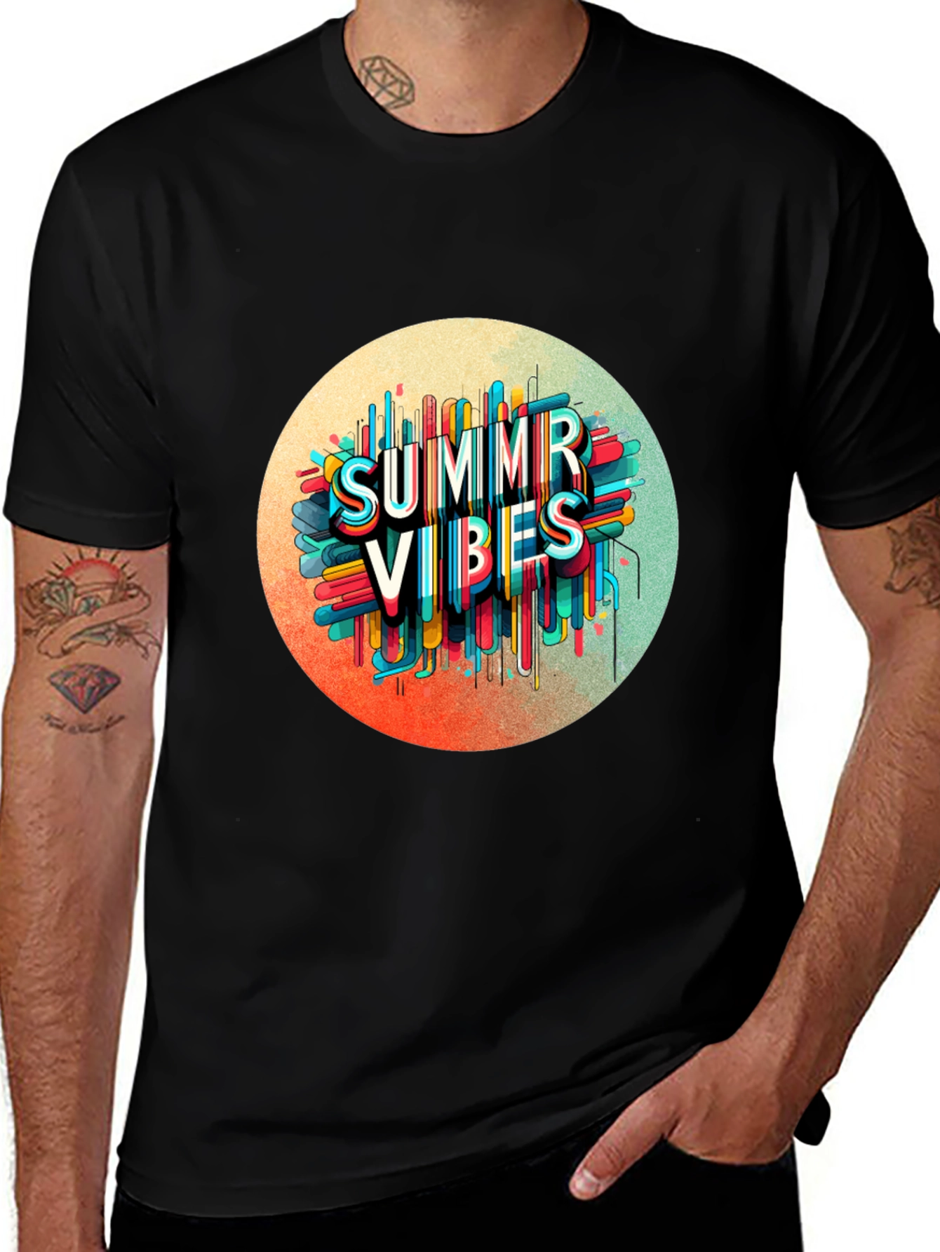 Variant 6 of Summer Vibes Graphic Tee - Trendy Black T-Shirt