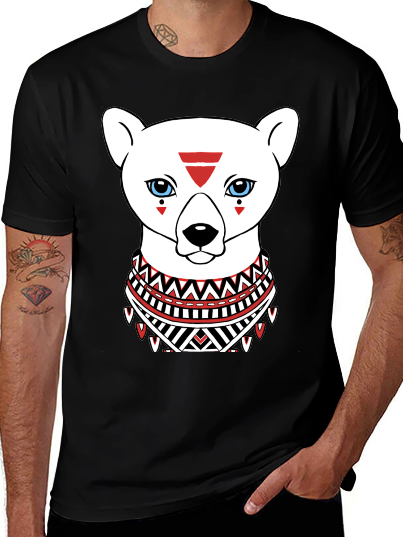 Tribal Bear Graphic Black T-Shirt