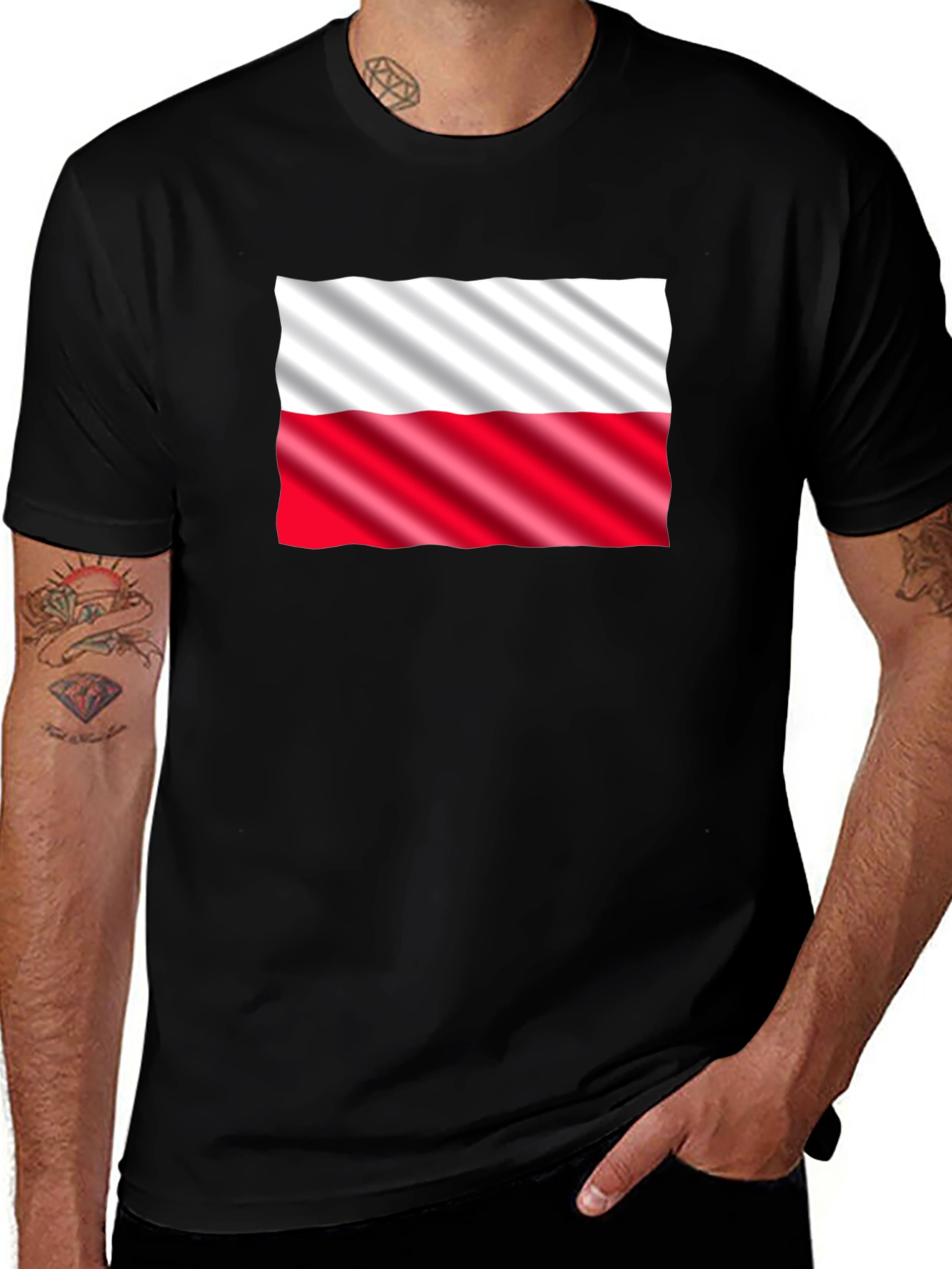 Poland Flag Graphic Print Black T-Shirt