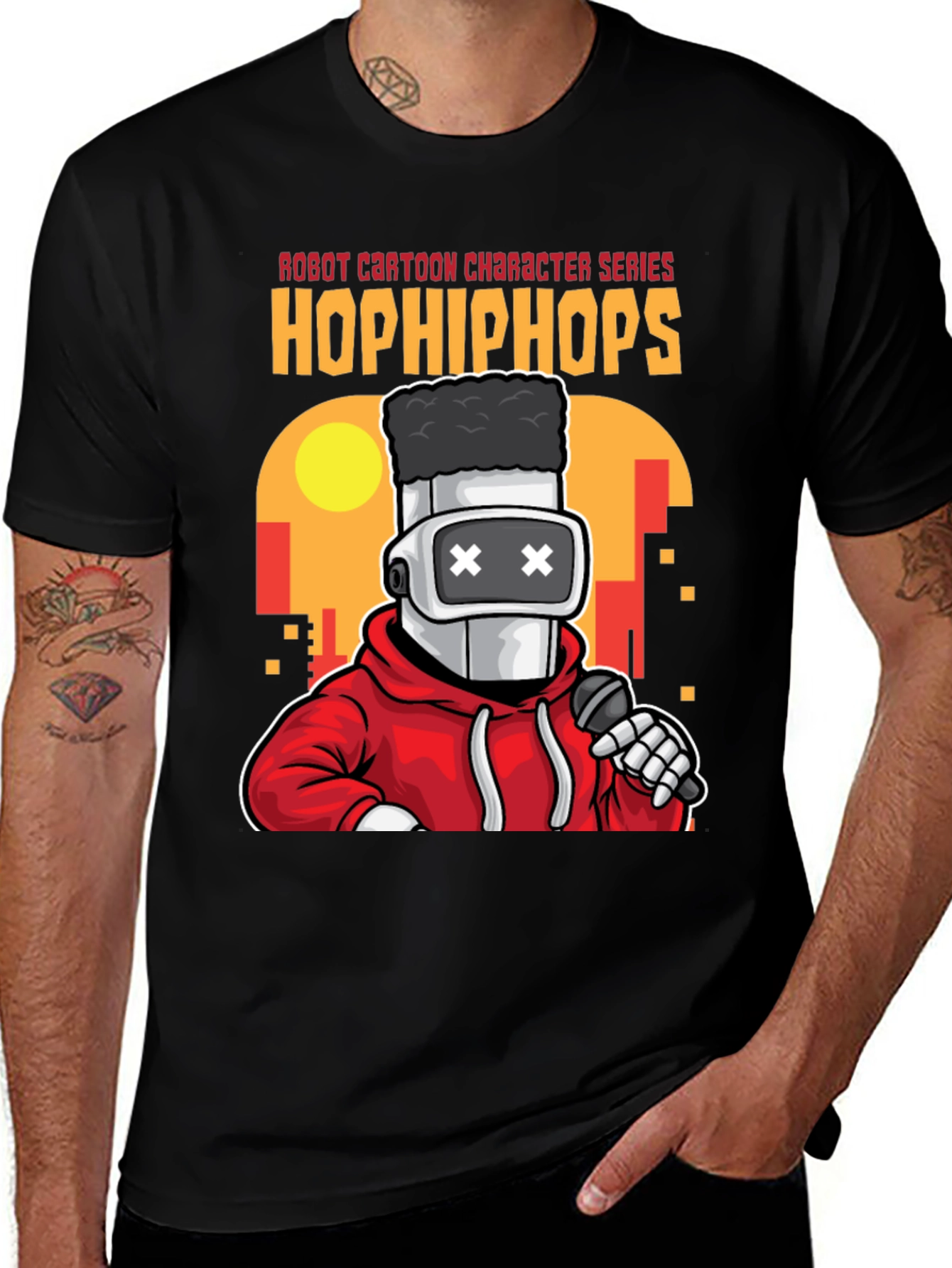 Variant 21 of Hiphiphops Robot Cartoon Black T-Shirt