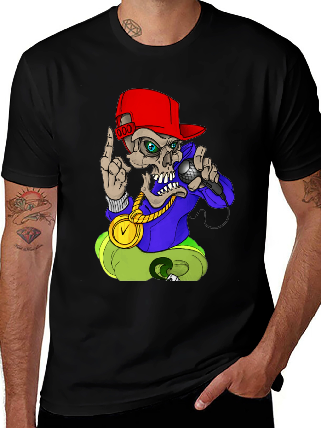 Variant 15 of Skull Rapper Graphic Tee - Black T-Shirt