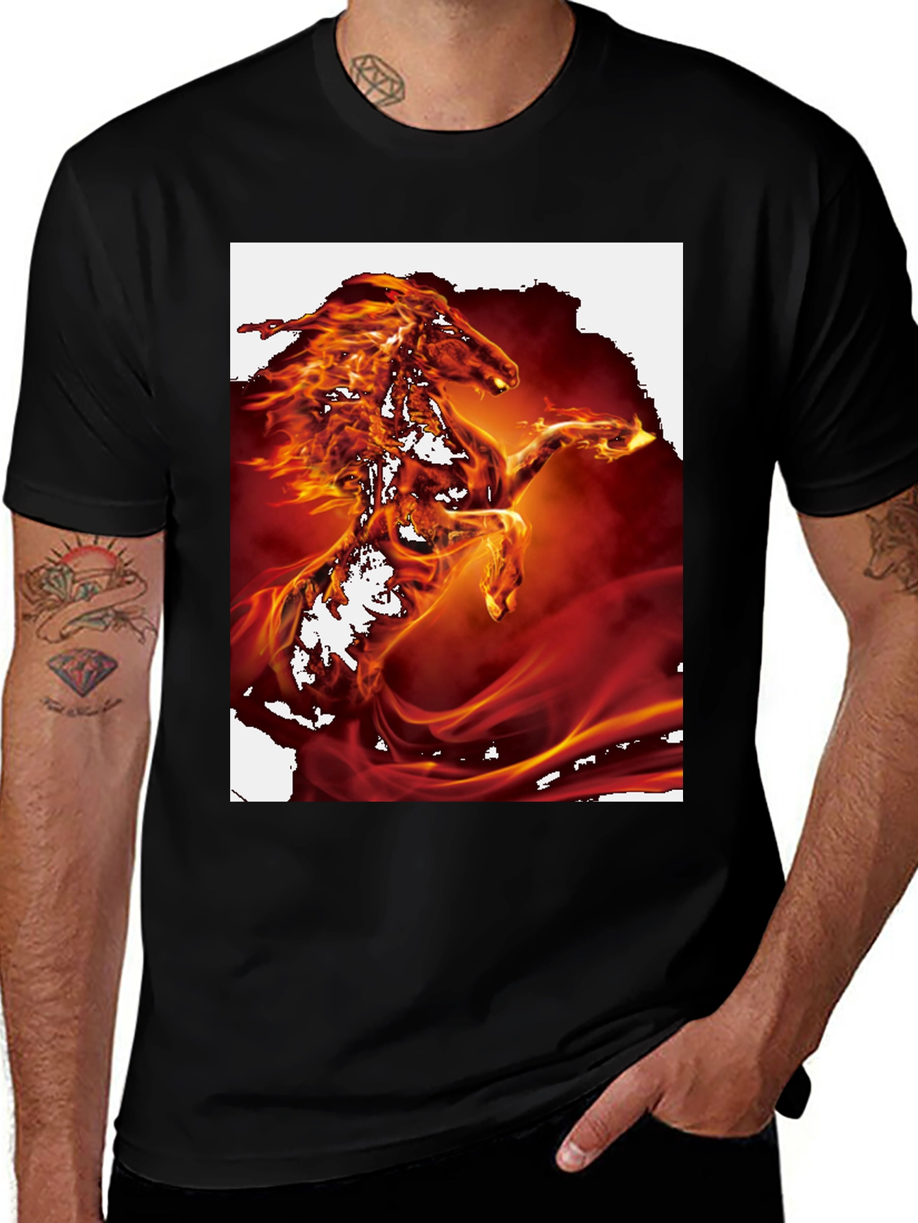 Variant 22 of Fiery Horse Graphic Tee - Bold Black T-Shirt