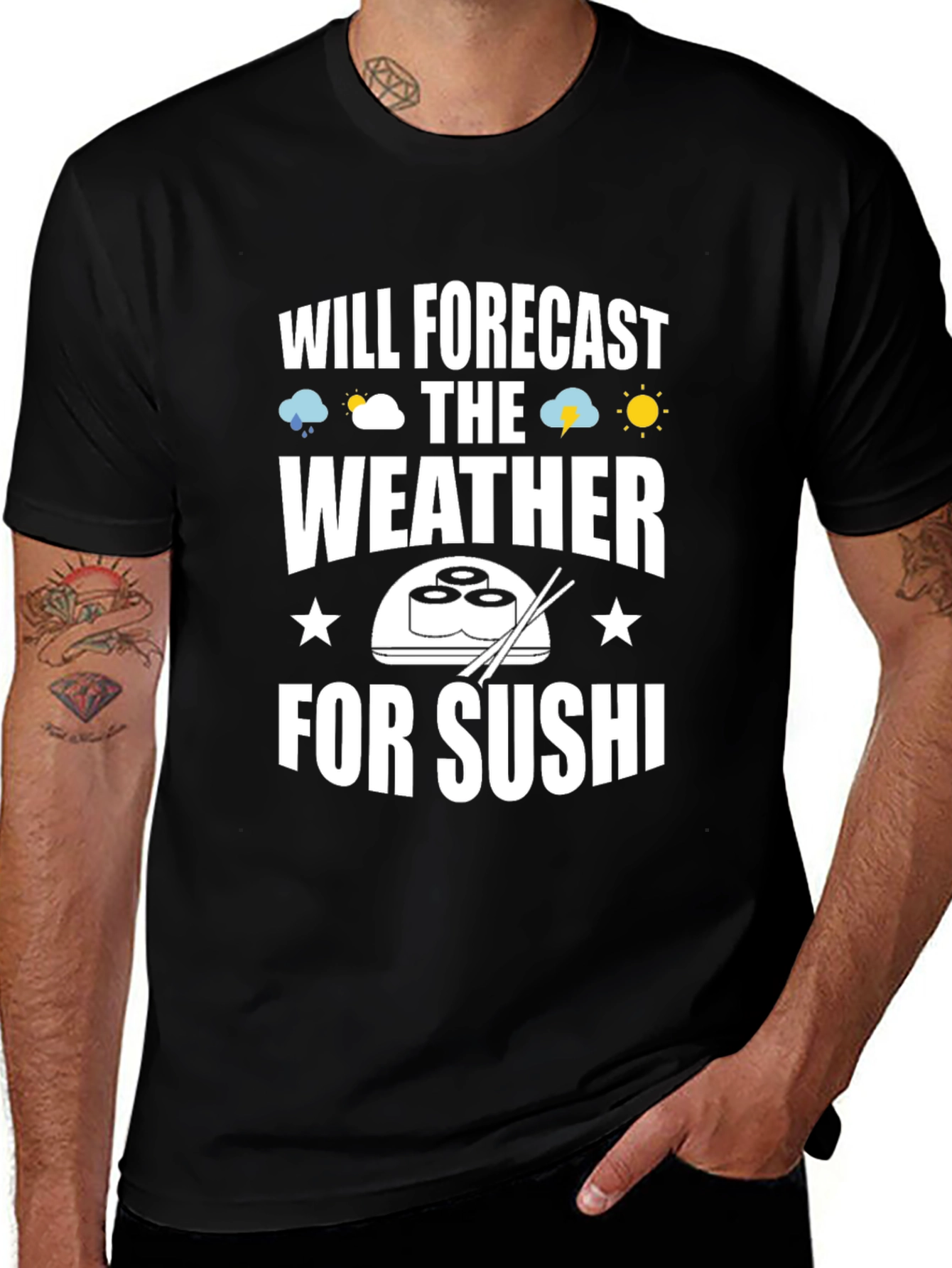Variant 11 of Funny Sushi Weather Forecast Graphic Tee - Black