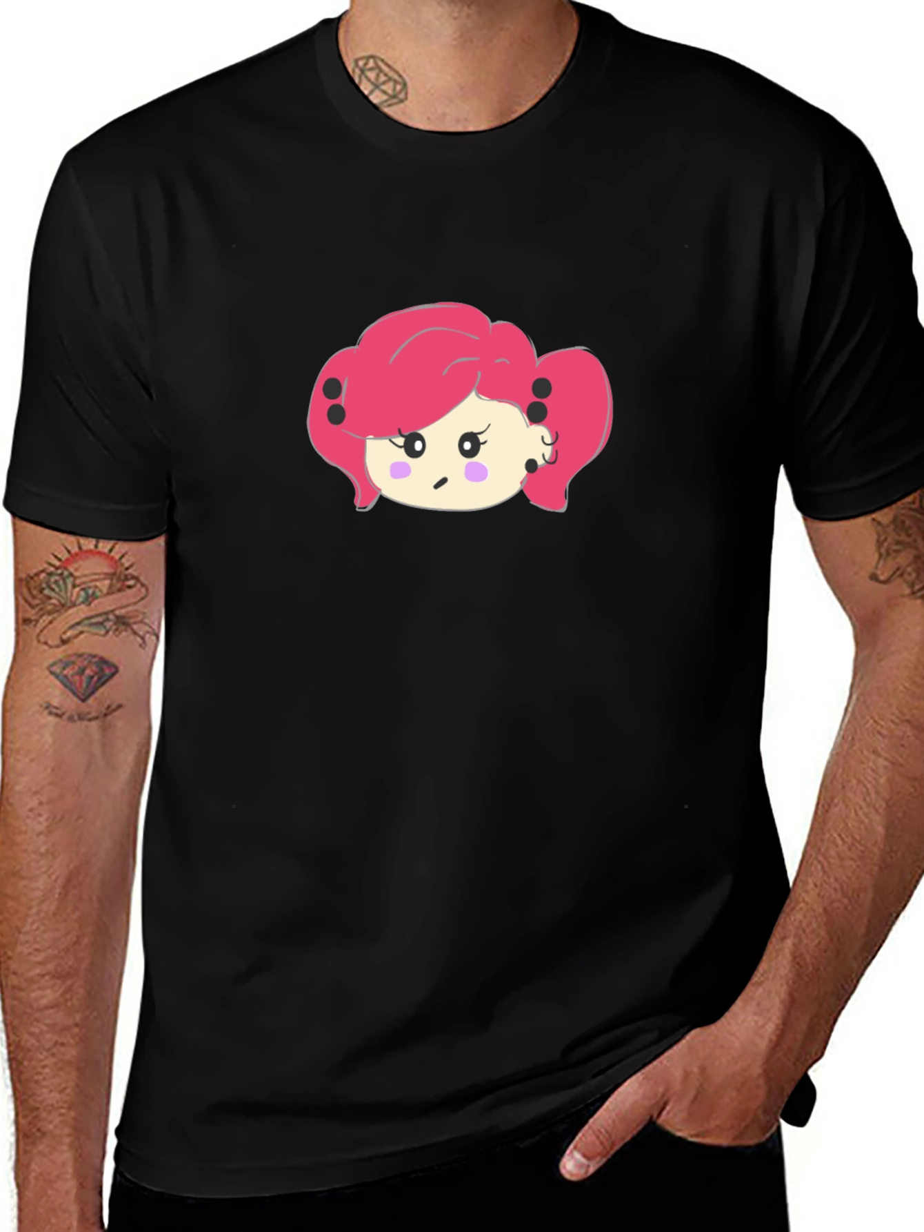 Variant 9 of Cute Cartoon Girl Black T-Shirt