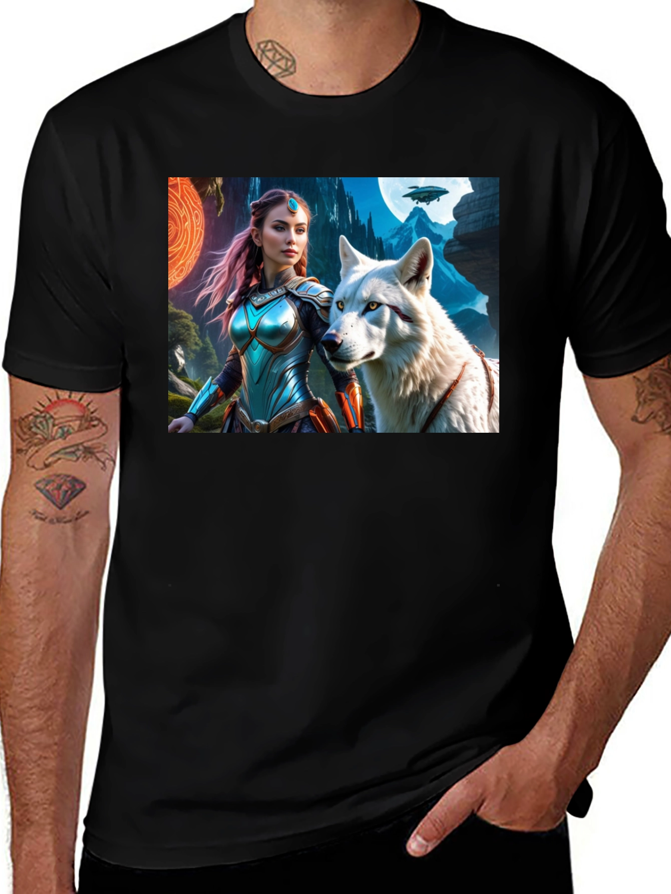 Variant 23 of Fantasy Warrior and Wolf Graphic T-Shirt