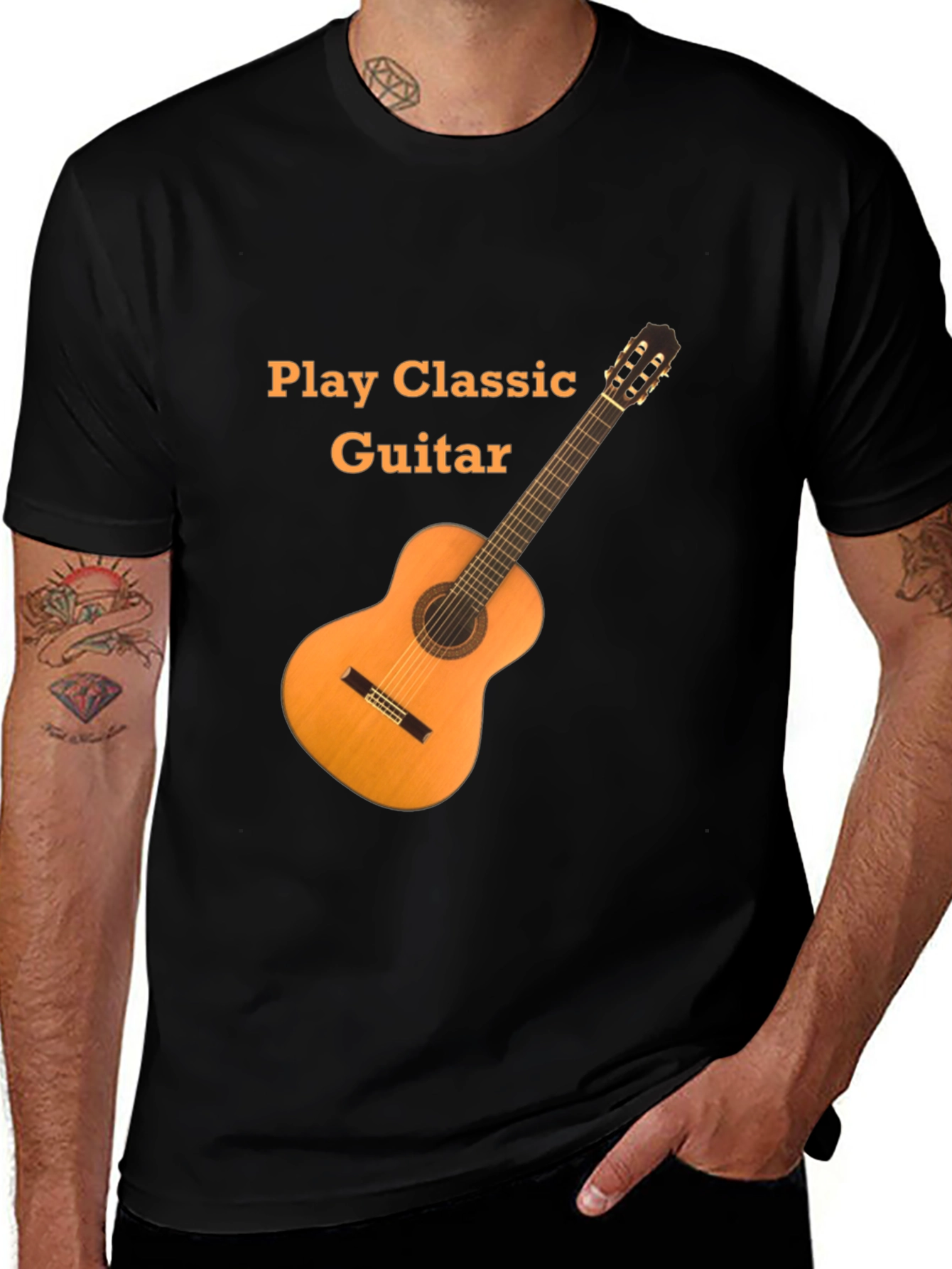 Black Classic Guitar T-Shirt - Play Classic Guitar Design main image