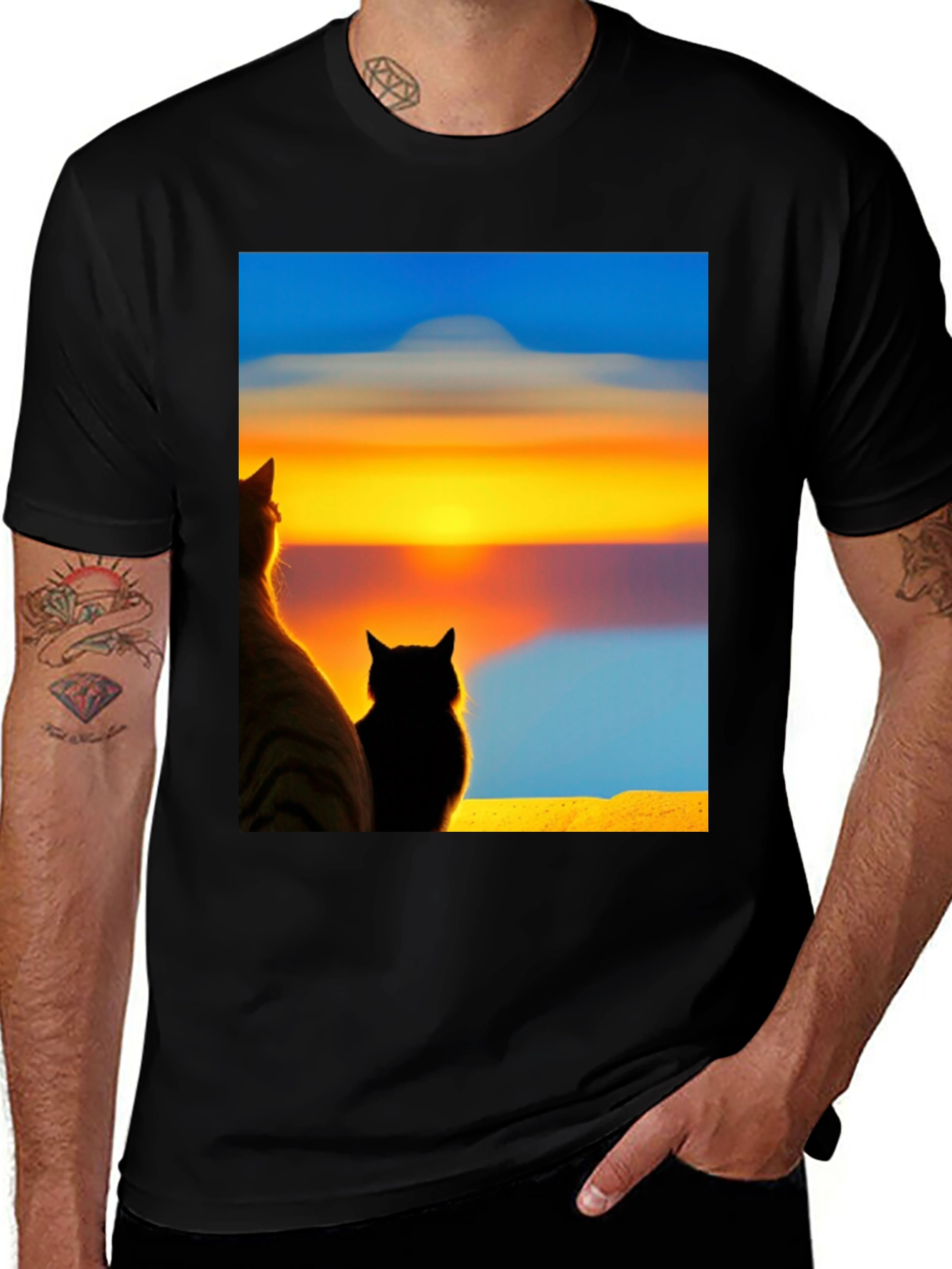 Variant 28 of Sunset Cats Black T-Shirt