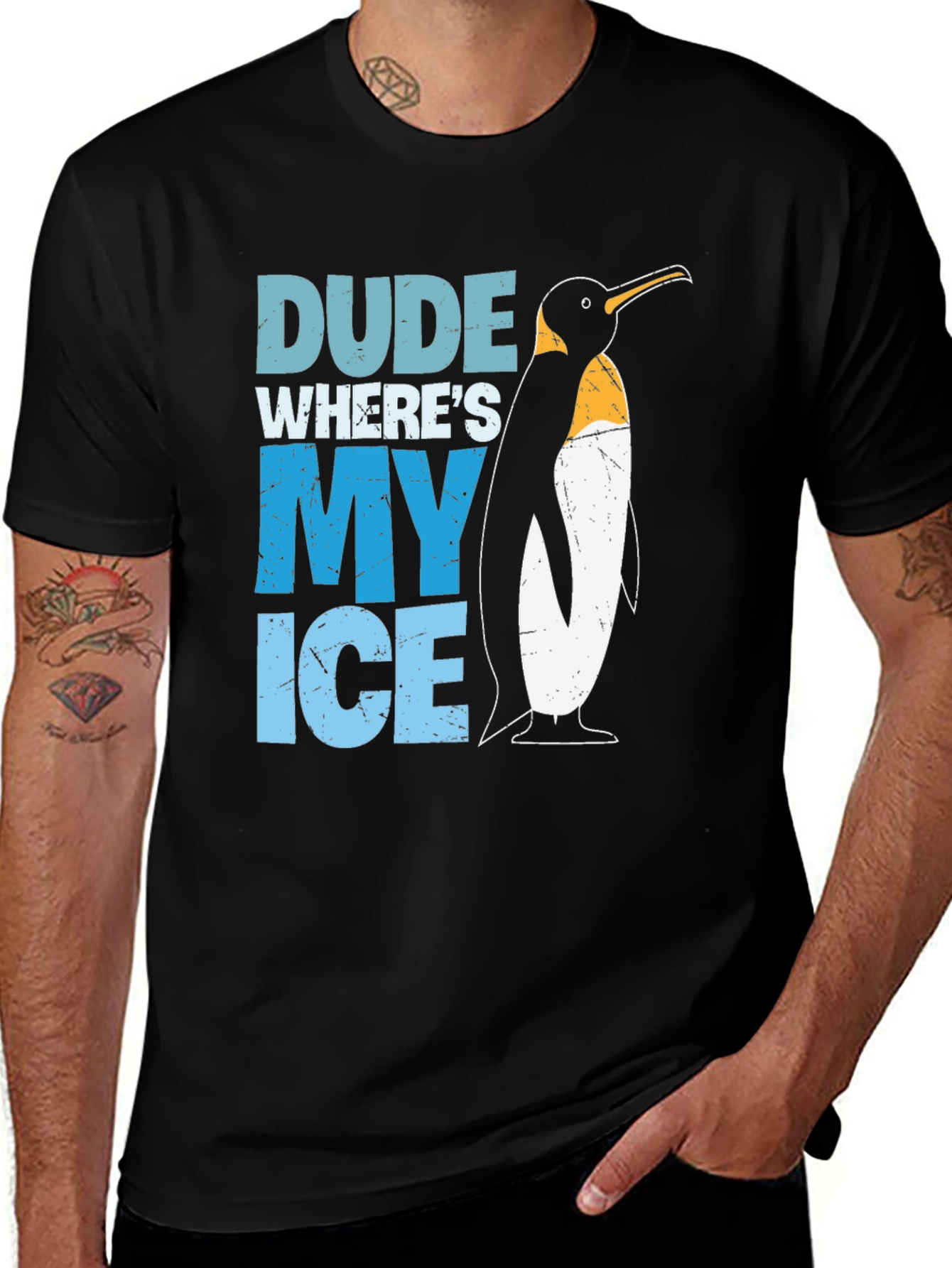 Variant 11 of Dude Where's My Ice Penguin Graphic Tee - Black Cotton T-Shirt
