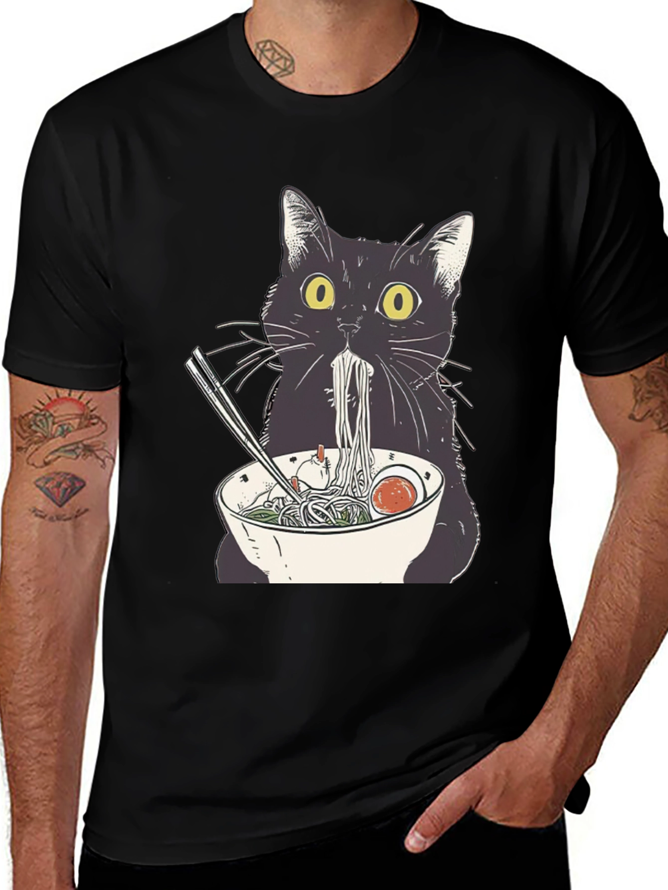 Black Cat Ramen Graphic T-Shirt