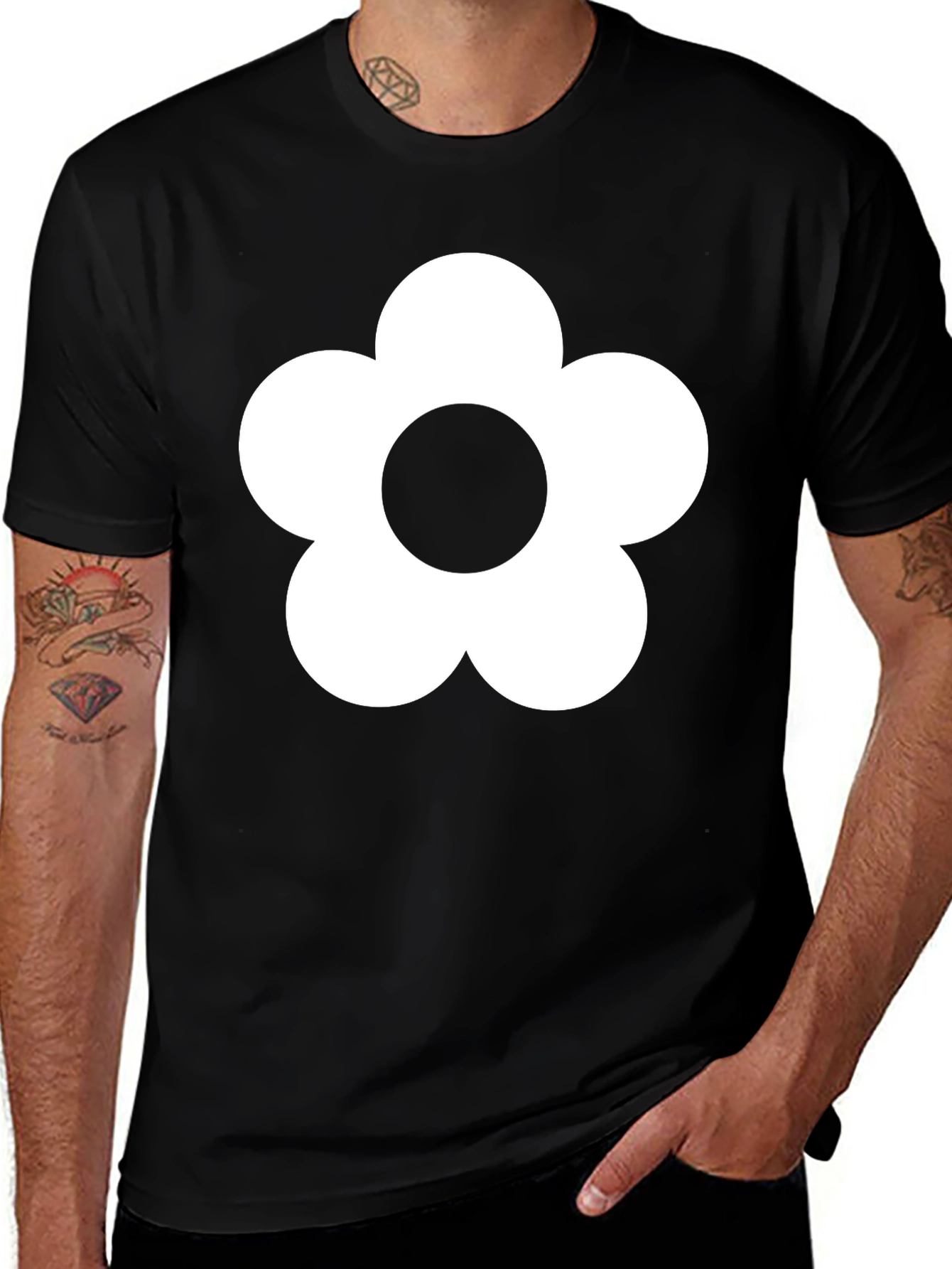 Variant 12 of Black T-Shirt with White Flower Graphic