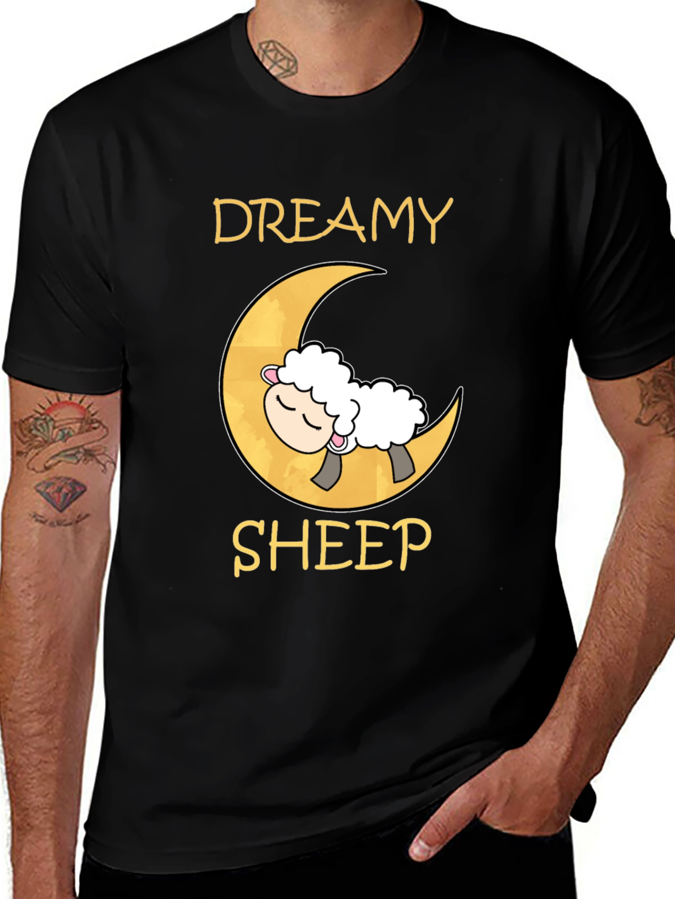 Variant 14 of Dreamy Sheep on Moon Black T-Shirt