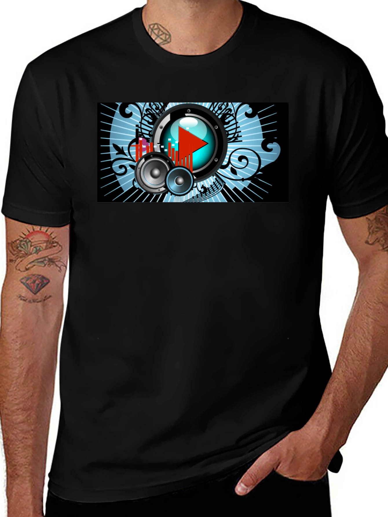 Variant 11 of Music Graphic Tee - Play Button and Speakers