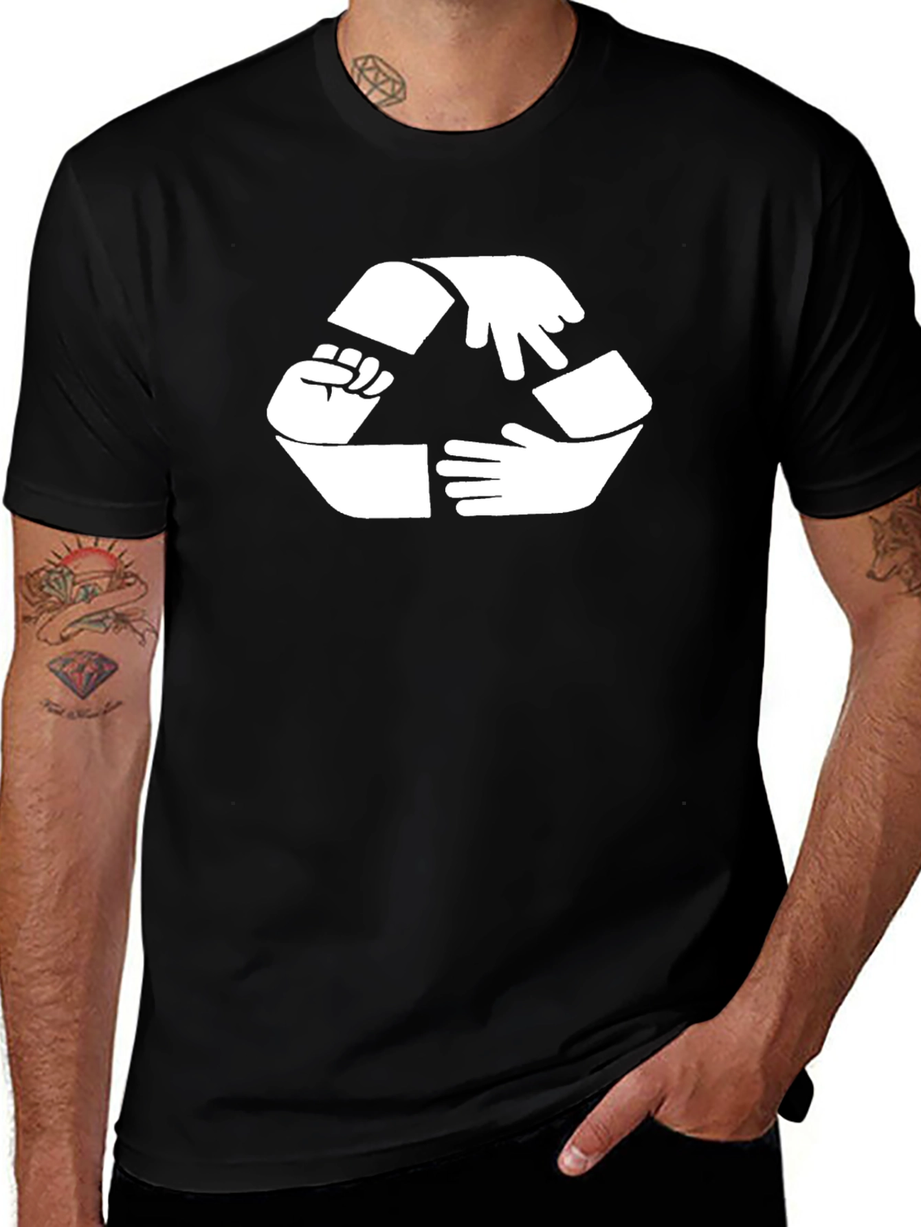 Hands Recycle Symbol Black Cotton Tee