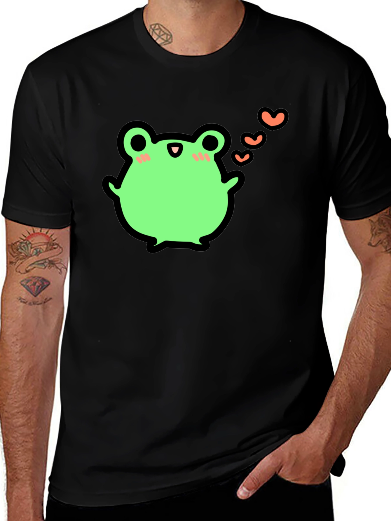 Variant 29 of Cute Frog With Hearts Graphic Black T-Shirt