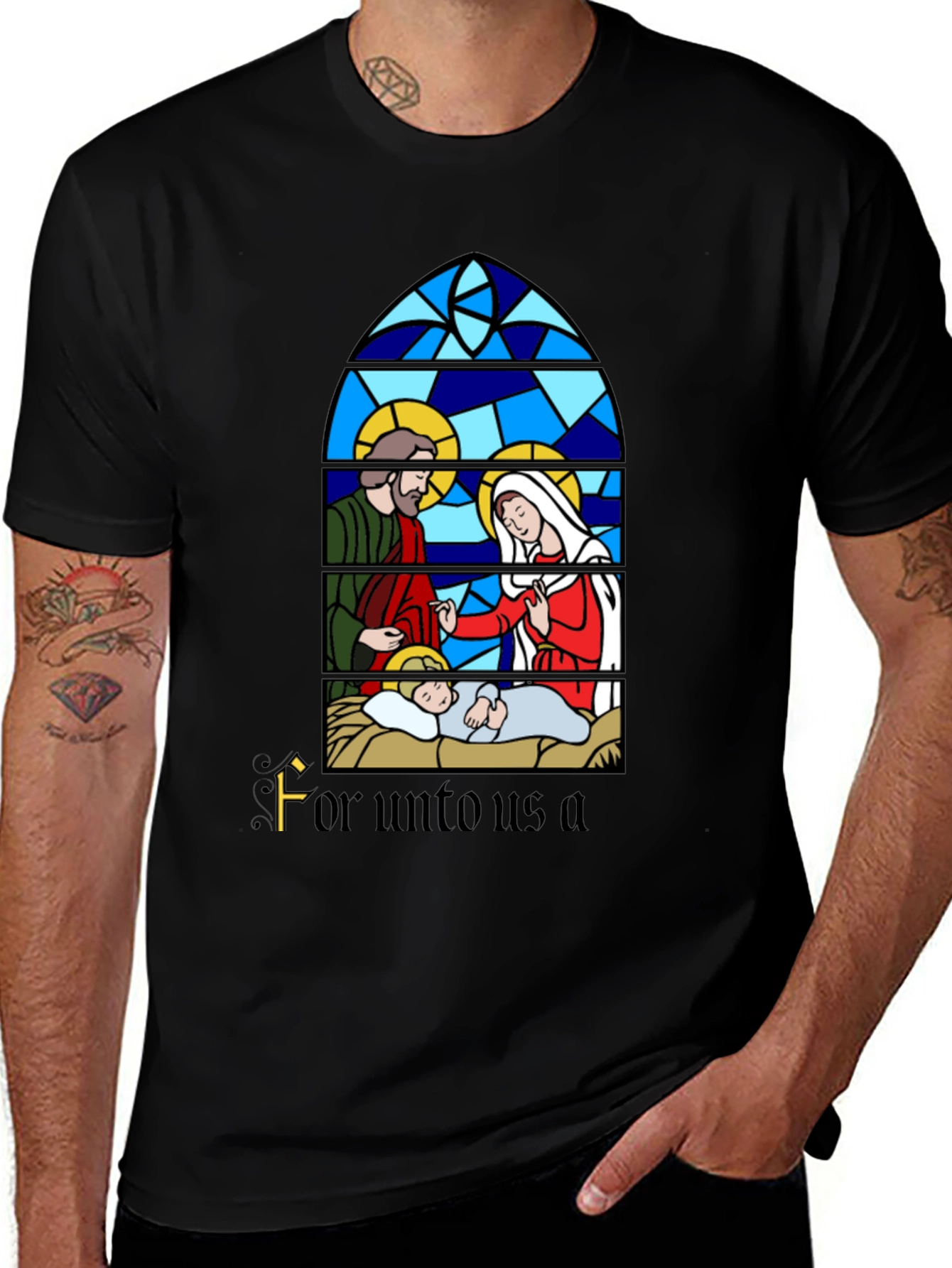 Nativity Scene Graphic Tee - For Unto Us a Child Is Born