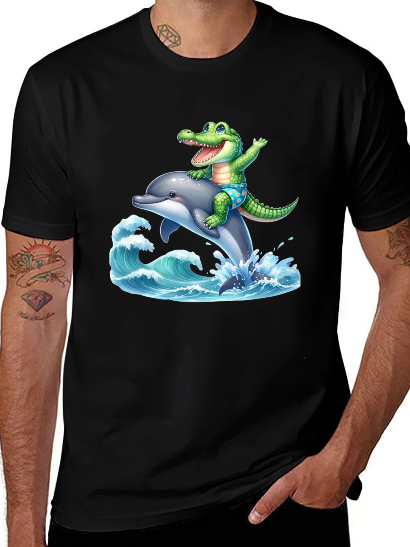 Variant 18 of Crocodile Dolphin Ride T-Shirt - Black