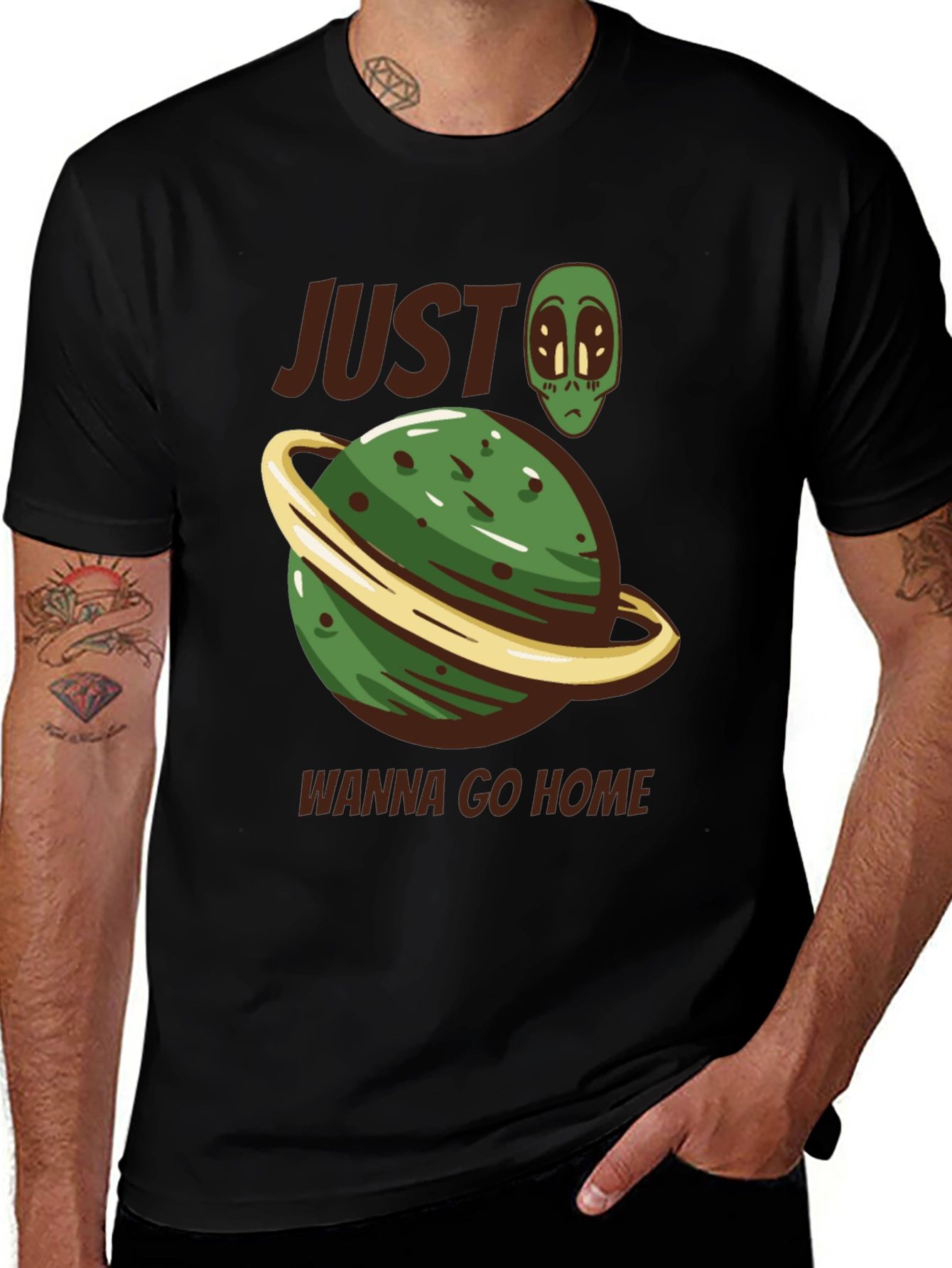 Black Alien Planet Graphic Tee - Wanna Go Home main image