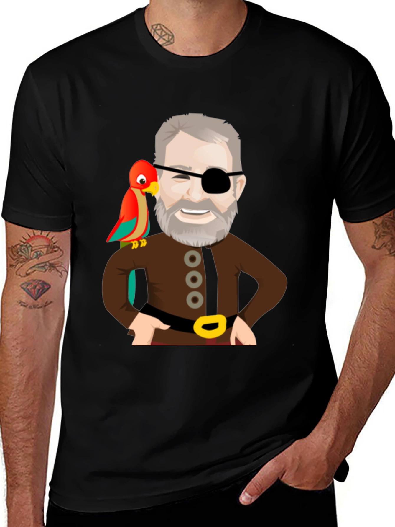 Pirate Cartoon T-Shirt: Parrot & Eye Patch Graphic Tee