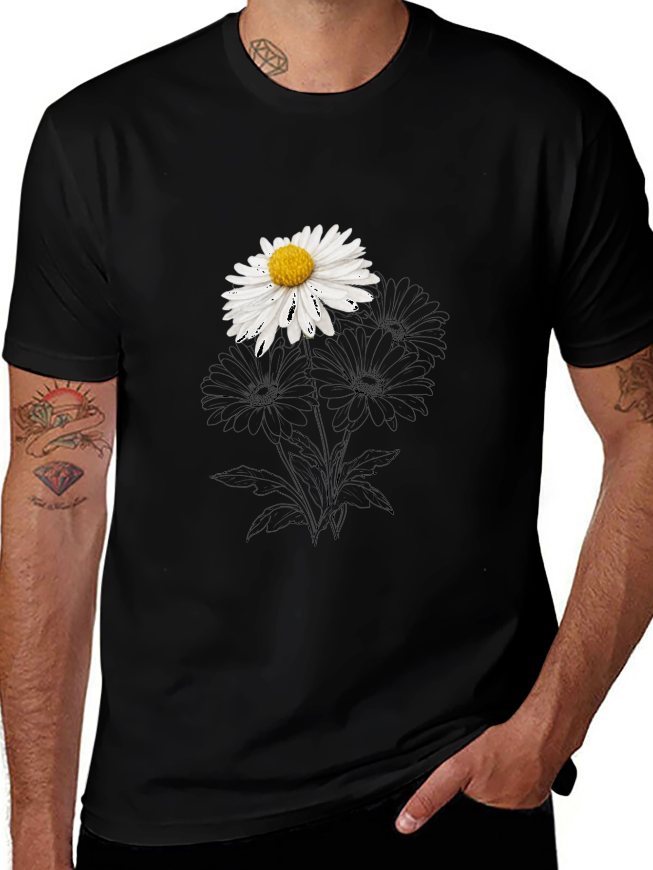 Black Daisy Graphic Black T-Shirt - Stylish Casual Wear main image