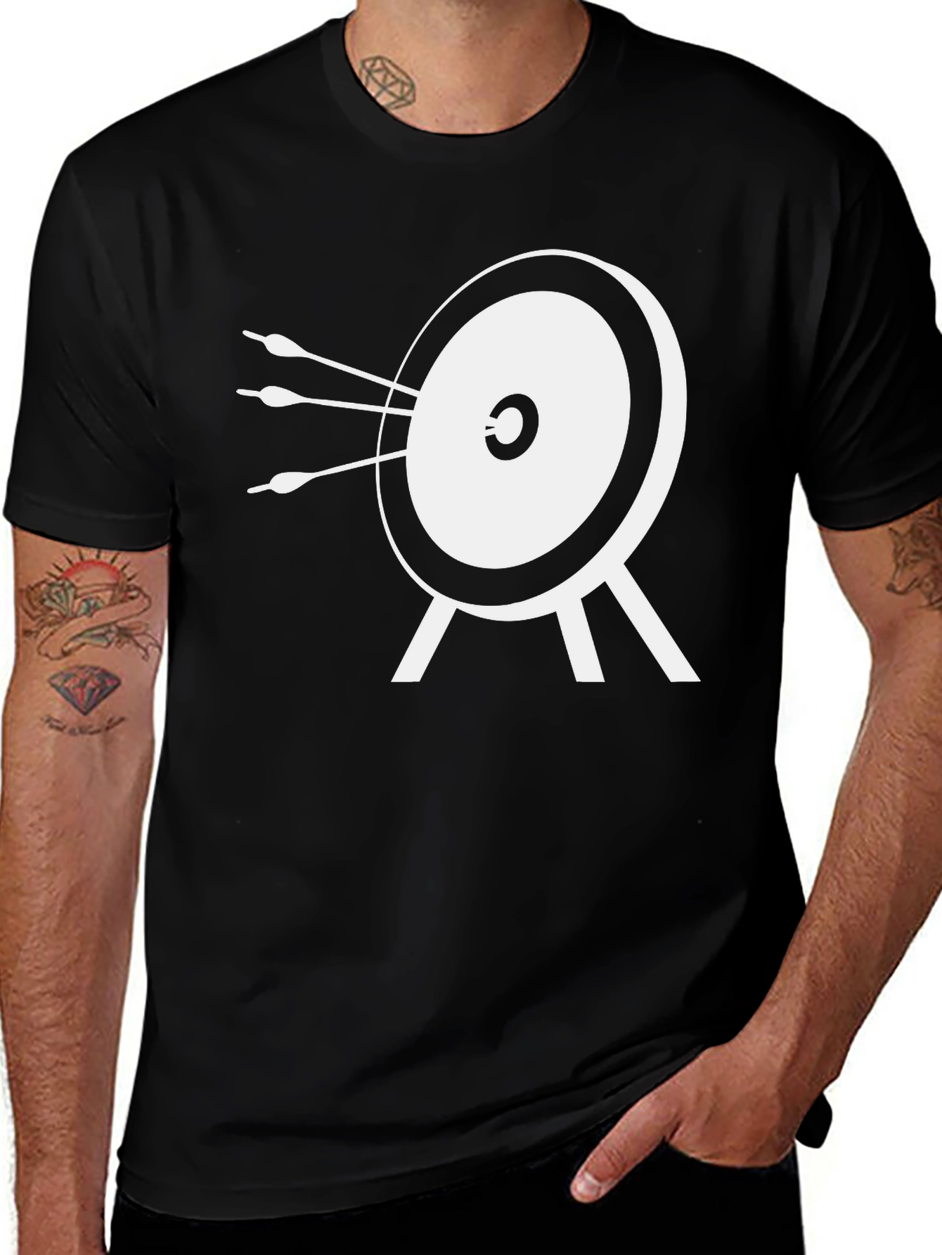 Variant 16 of Archery Target T-Shirt - Black Cotton Tee with Arrow Graphic
