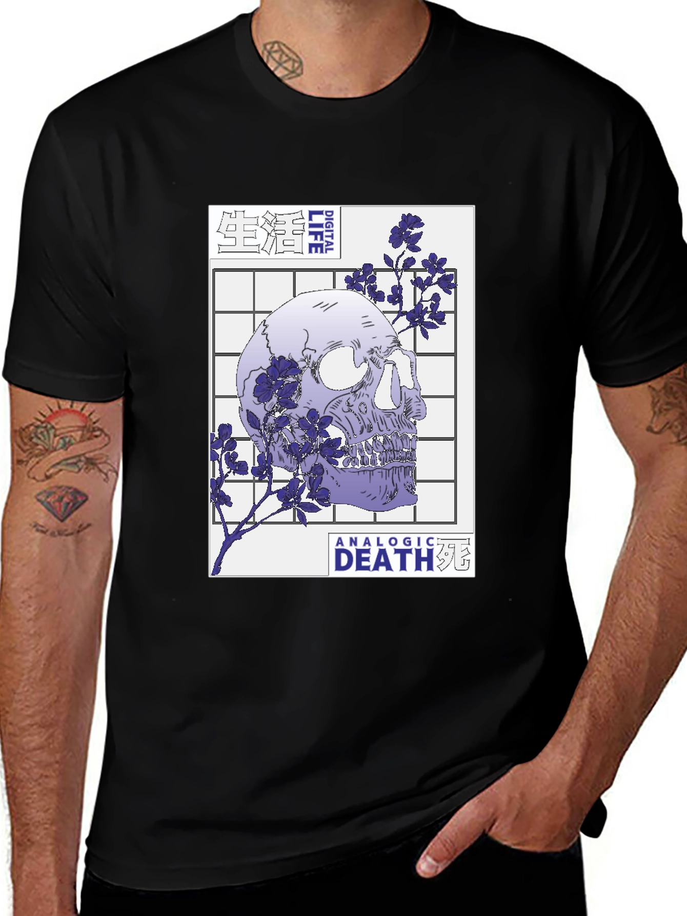 Variant 22 of Skull and Flowers Graphic T-Shirt