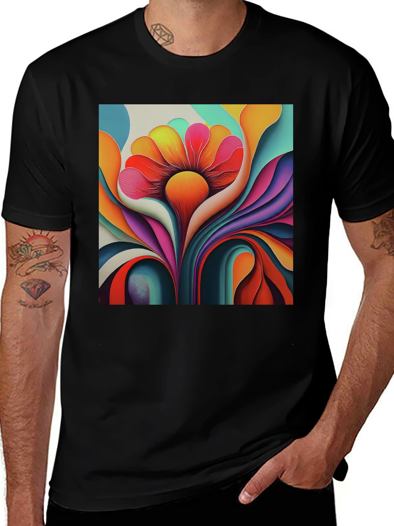 Variant 21 of Abstract Floral Graphic Print Black T-Shirt