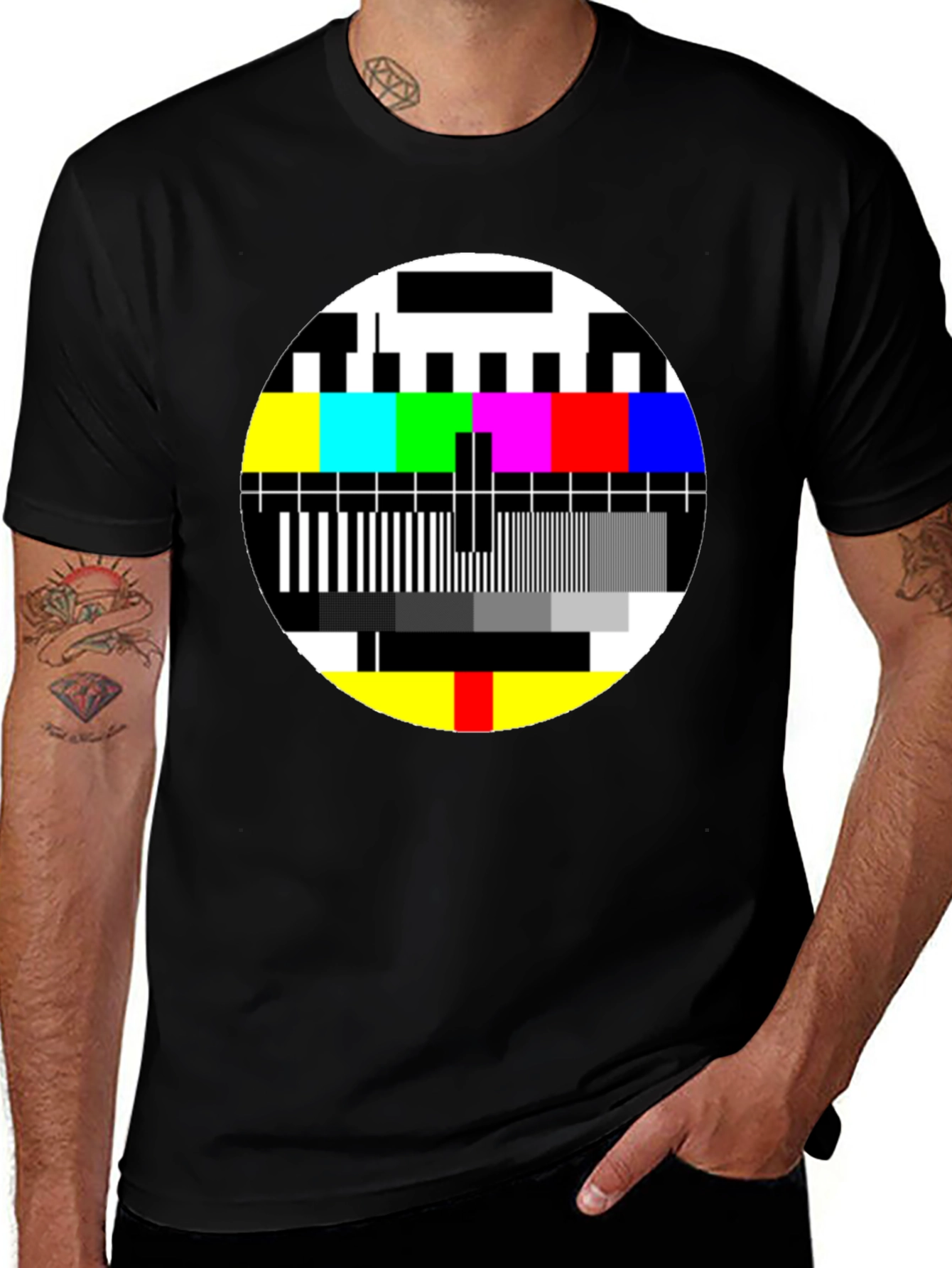 Retro TV Test Pattern Graphic T-Shirt - Black