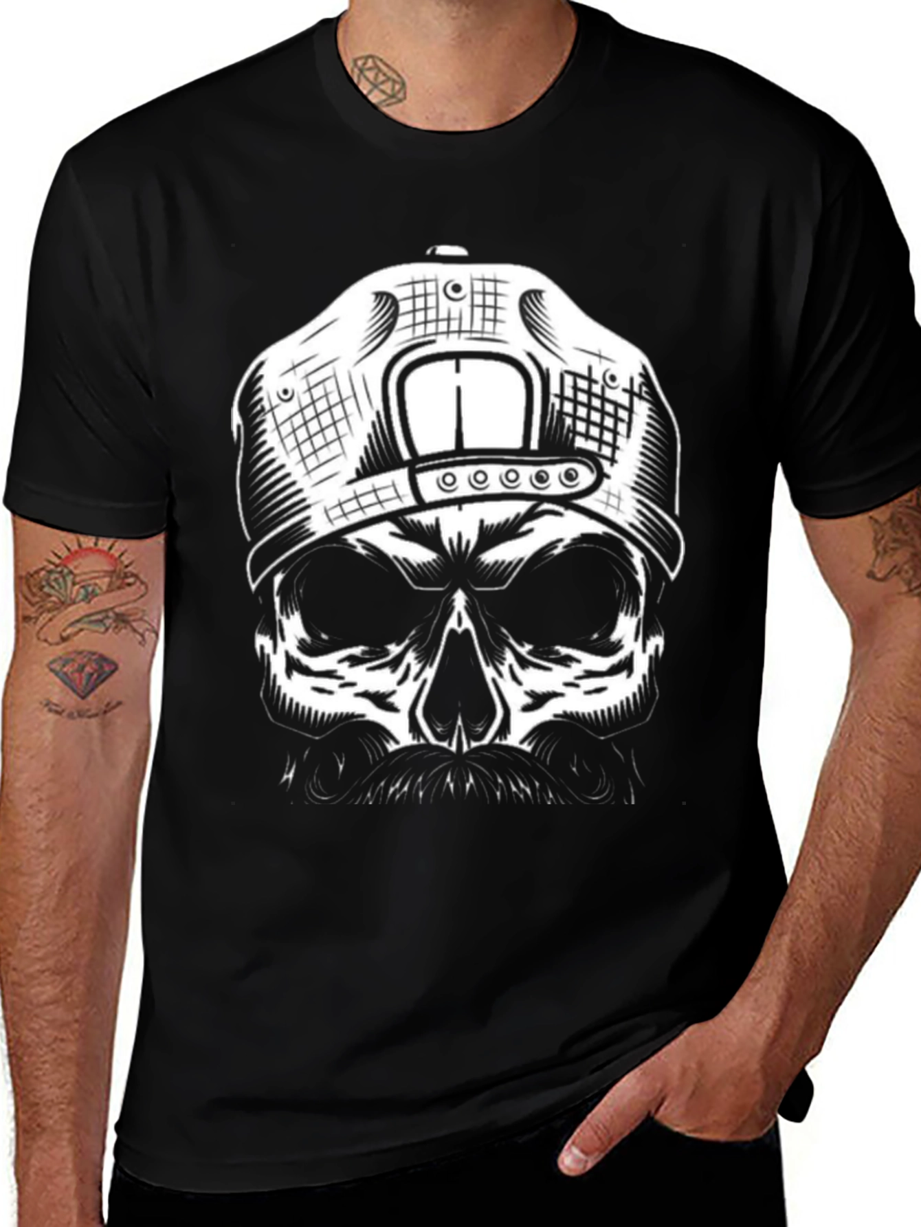 Black Skull with Cap Graphic T-Shirt - Black main image
