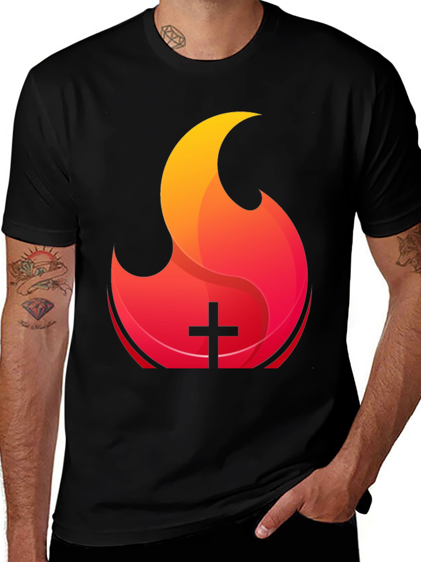 Flame and Cross Graphic Tee - Bold Christian T-Shirt