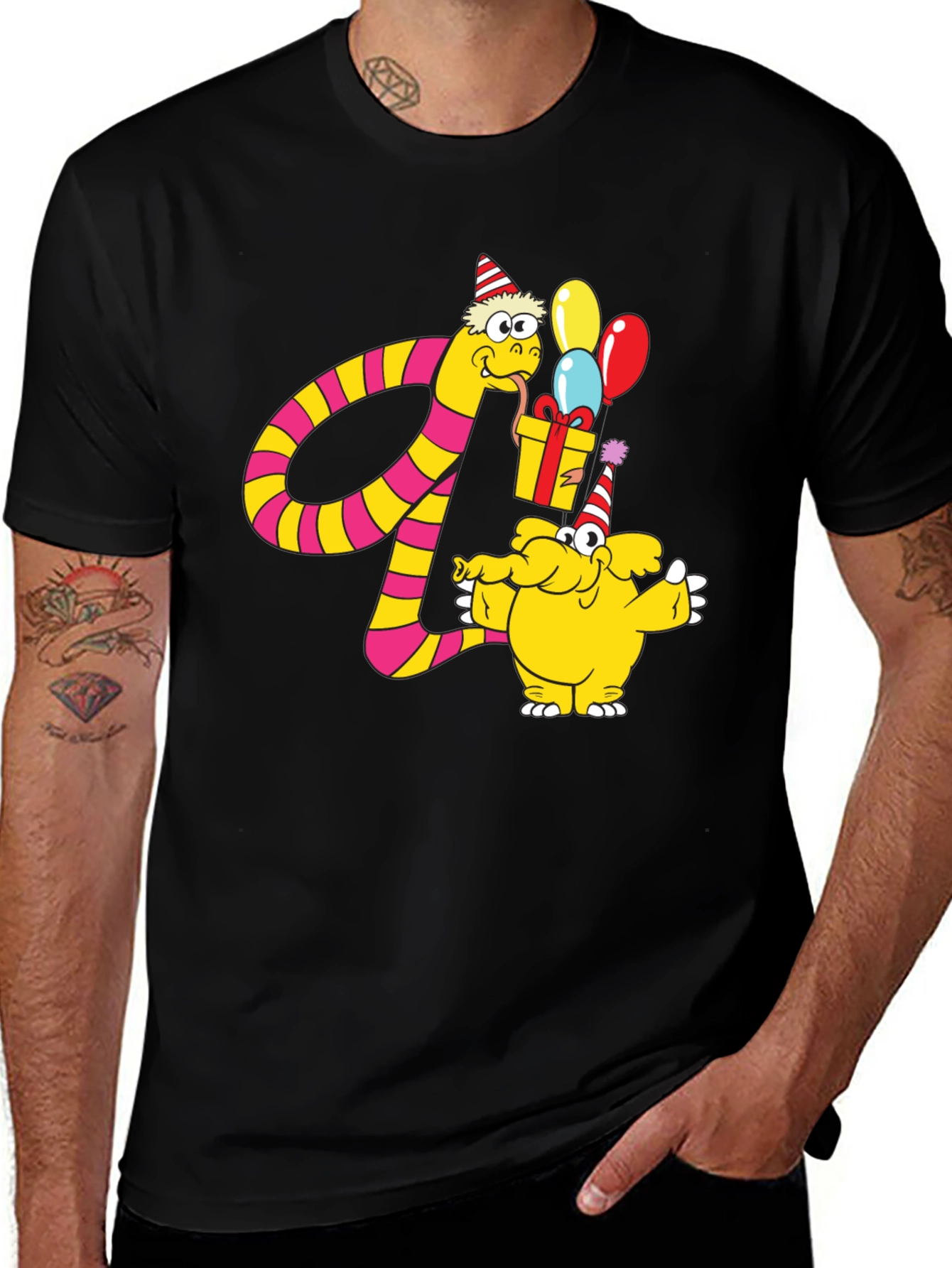 Variant 15 of Cartoon Snake & Elephant T-Shirt - Birthday Celebration