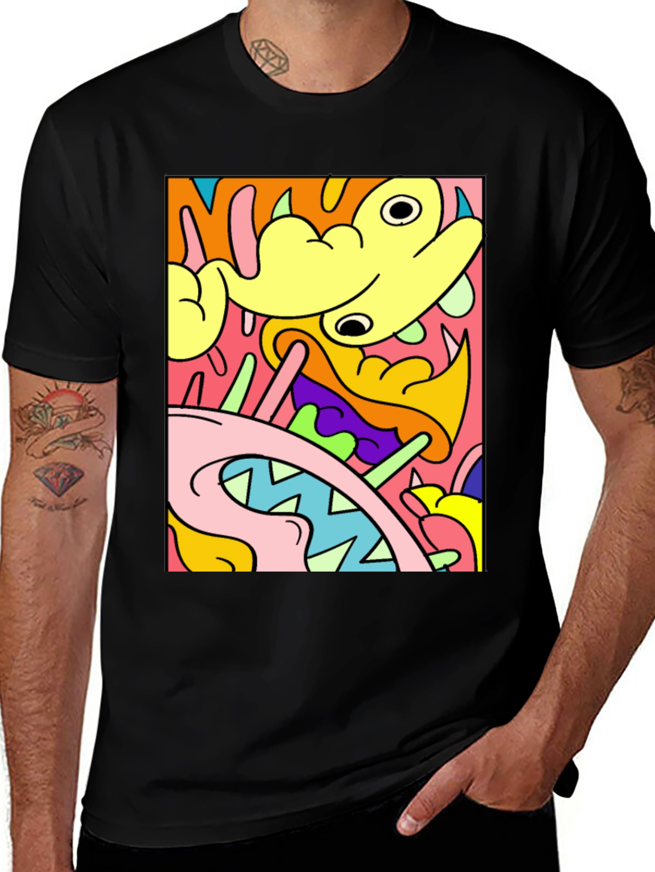 Variant 19 of Abstract Cartoon Graphic T-Shirt - Bold Black Tee