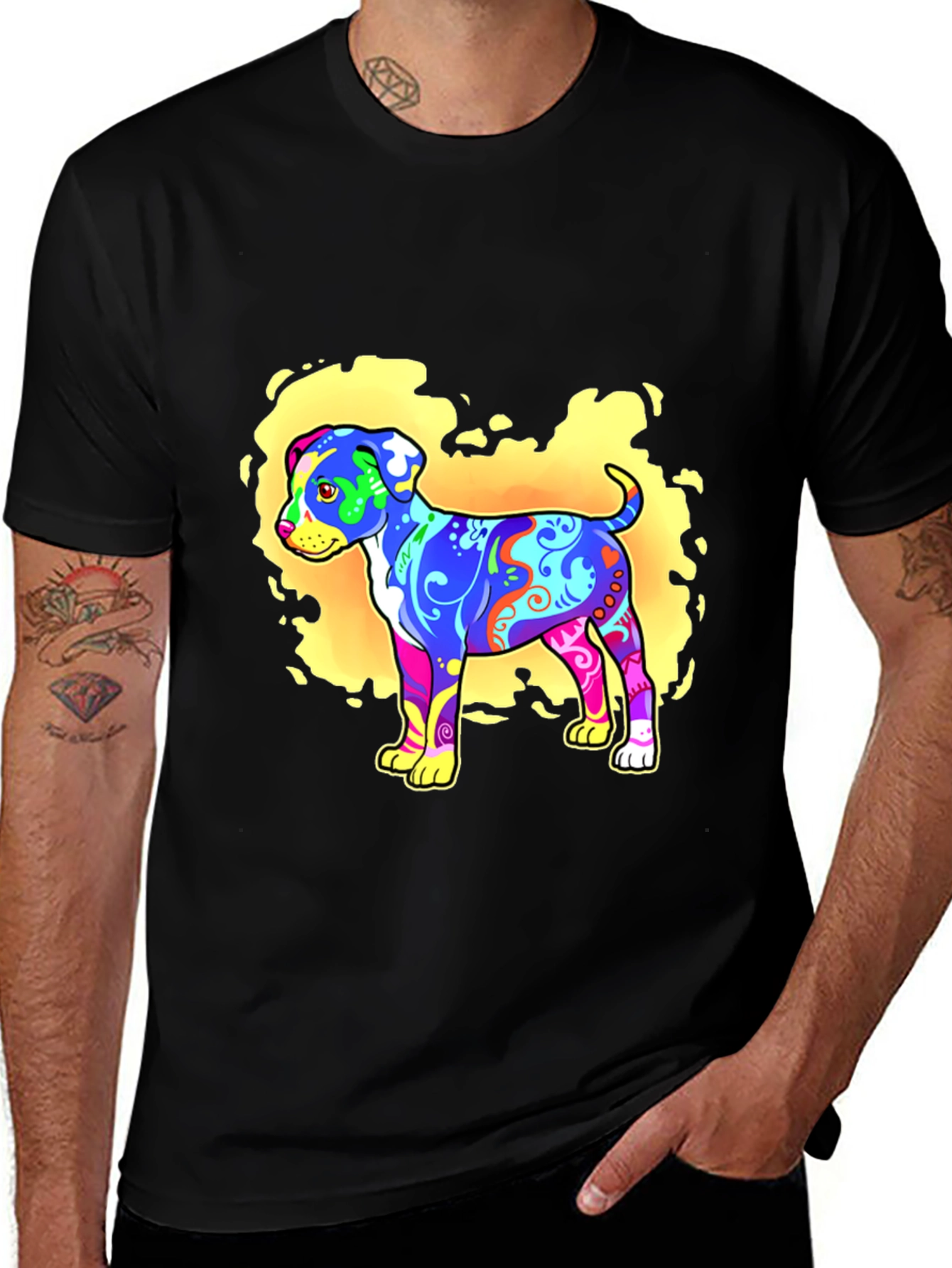 Variant 22 of Psychedelic Dog Graphic T-Shirt - Black