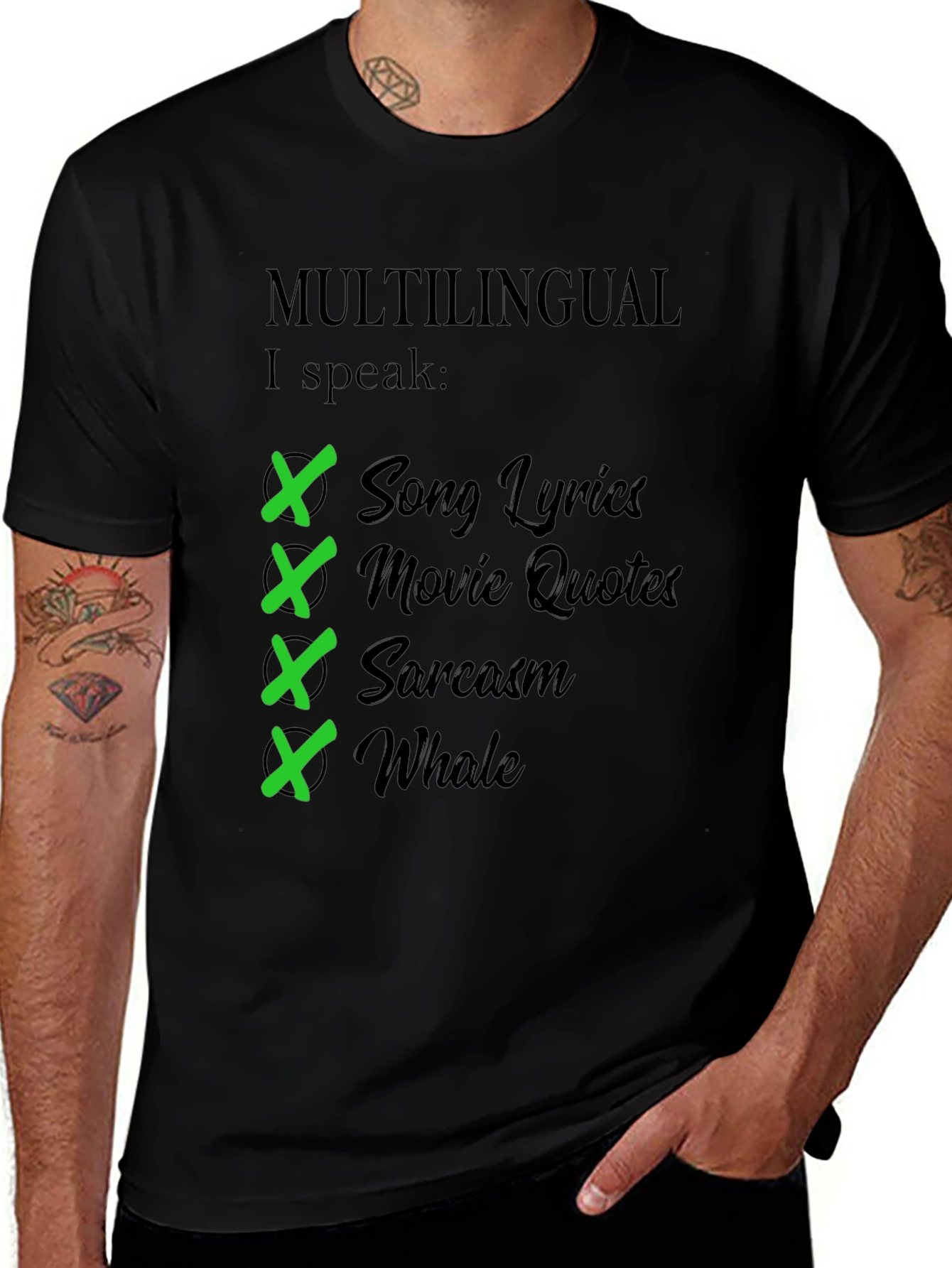 Black Multilingual I Speak T-Shirt - Humorous Gift main image