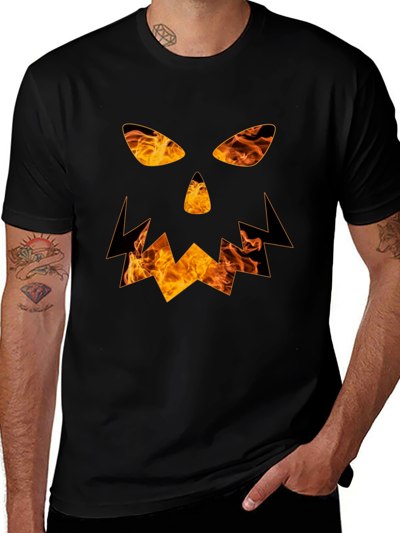 Fiery Jack-O'-Lantern Graphic Tee - Halloween Style