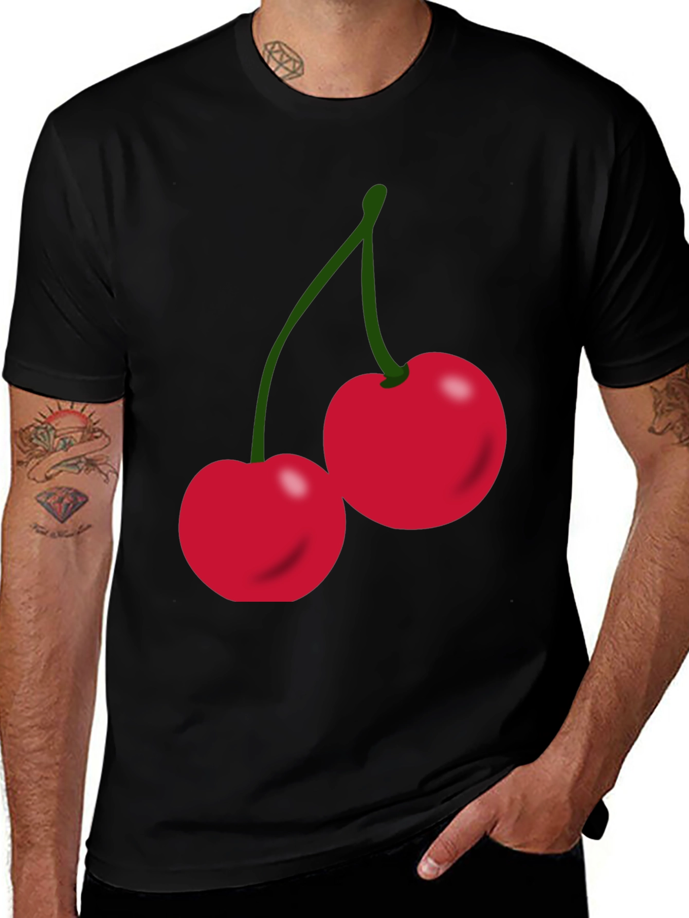 Variant 22 of Men's Black T-Shirt with Cherry Graphic